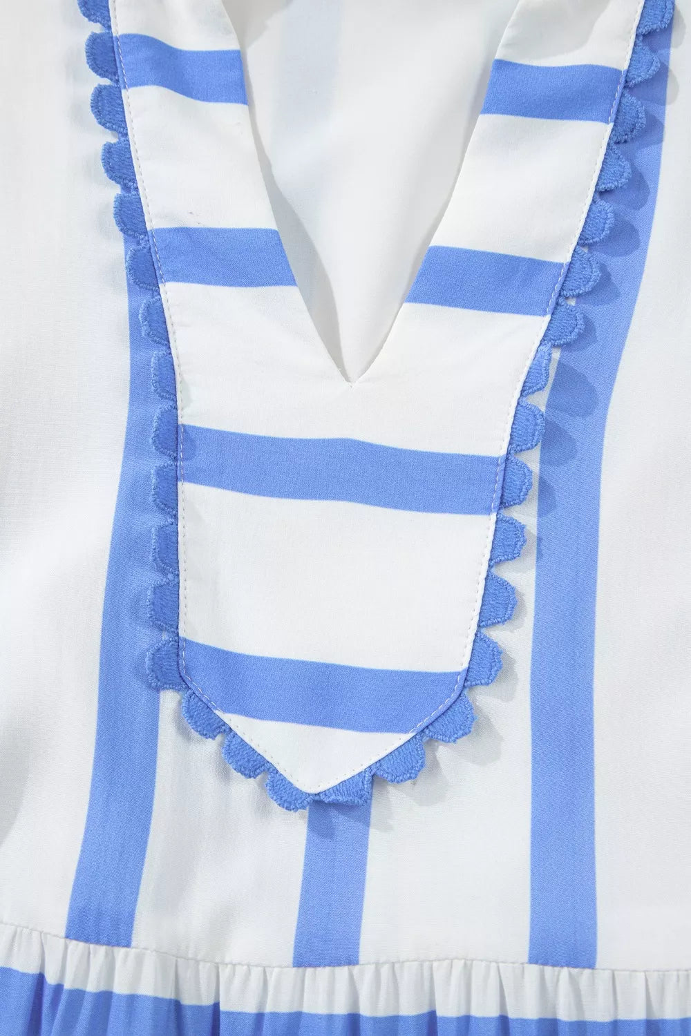 Stripe Ricrac Trim Notched Neck Half Sleeve Vacation Dress