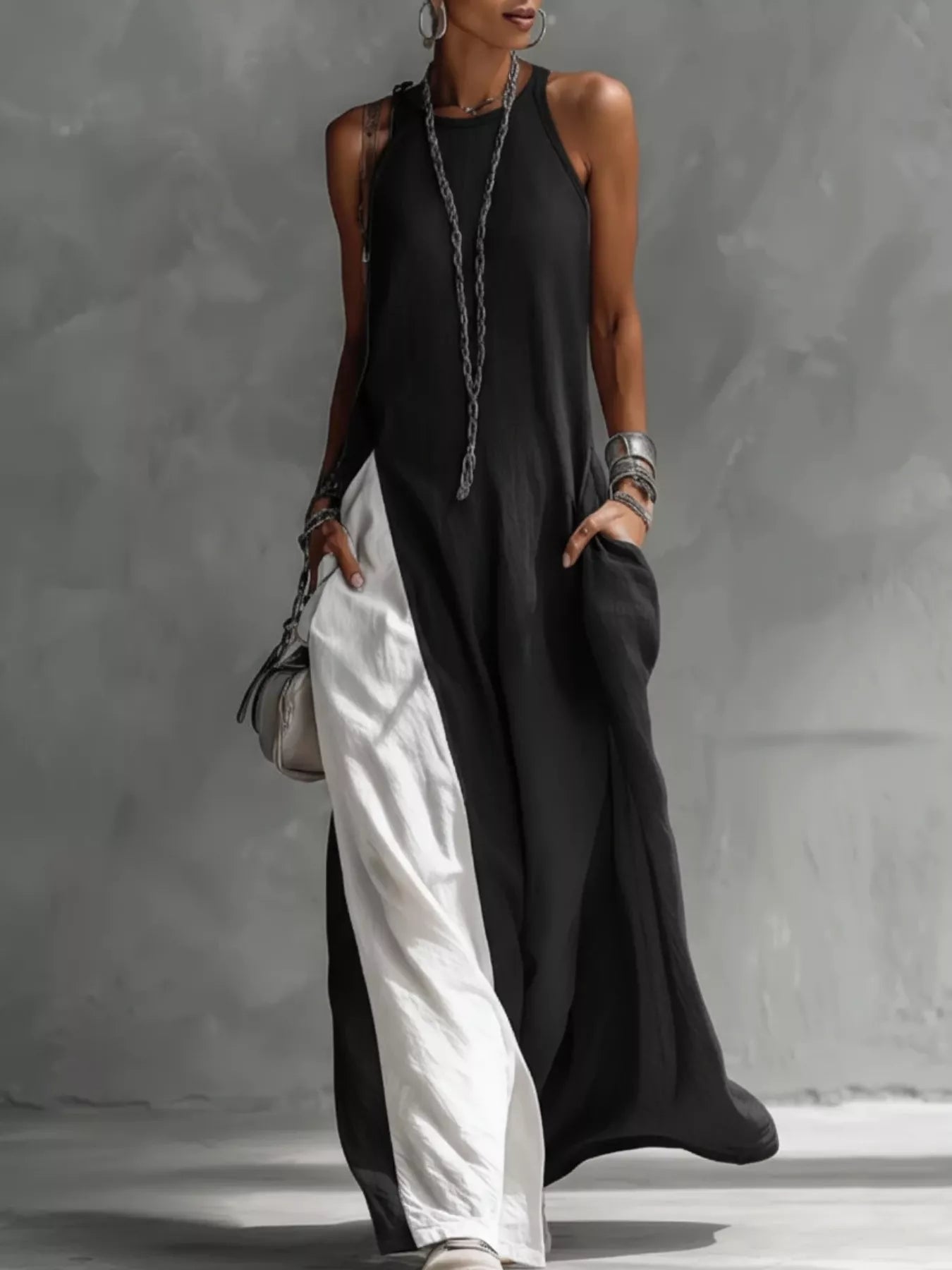 Two-Tone Sleeveless Maxi Dress