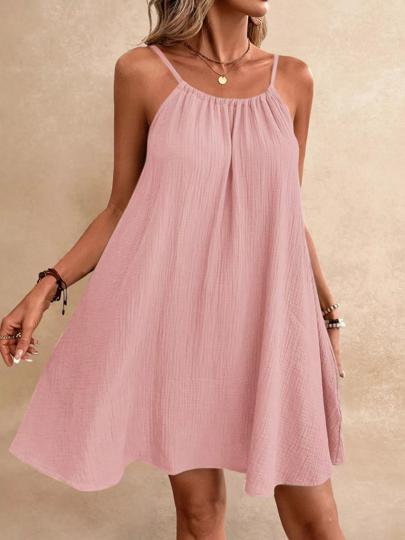 Casual Spaghetti Strap Gauze Dress