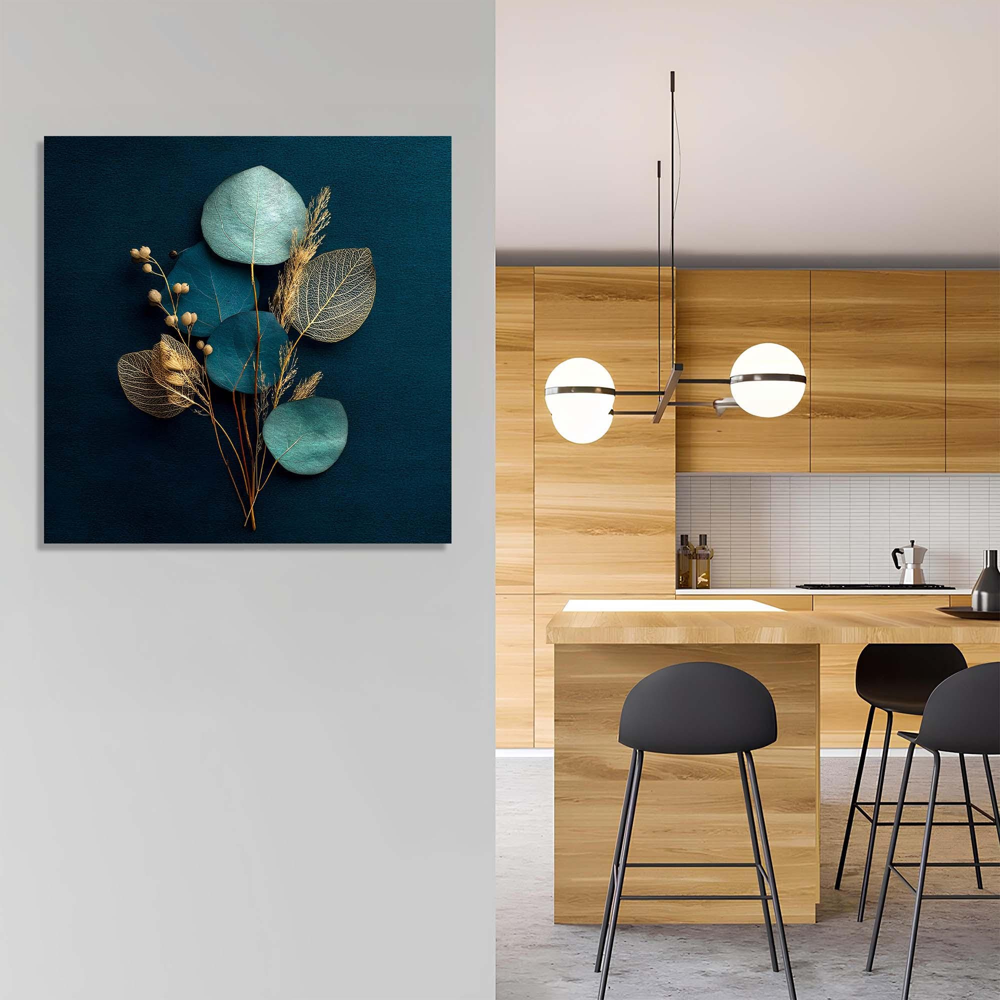 Teal & Gold Botanical Wall Art | Minimalist Tempered Glass Decor | Modern Nature Print