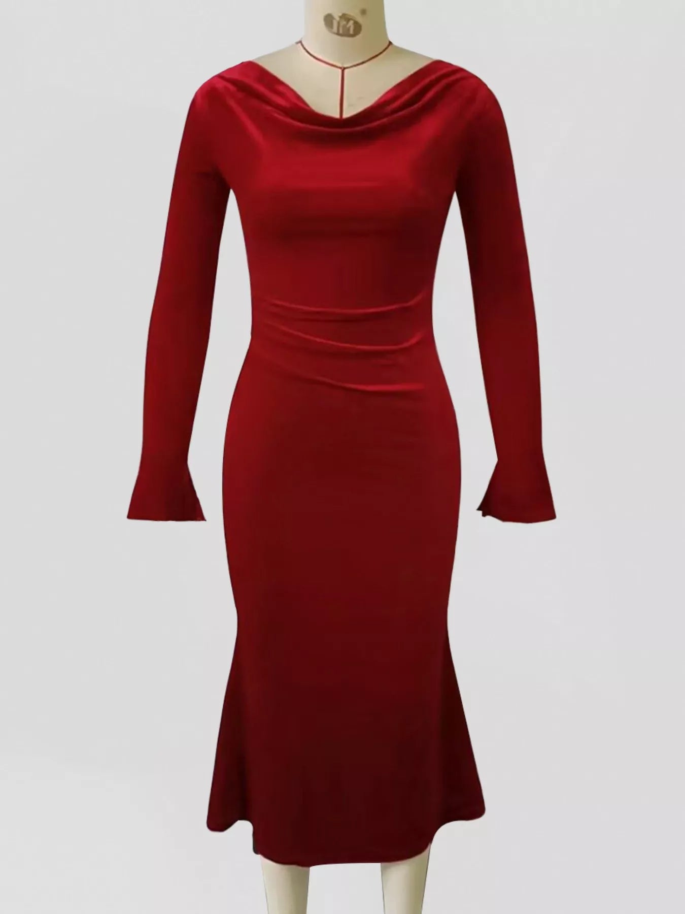 Velvet Cowl Neck Long Sleeve Midi Dress