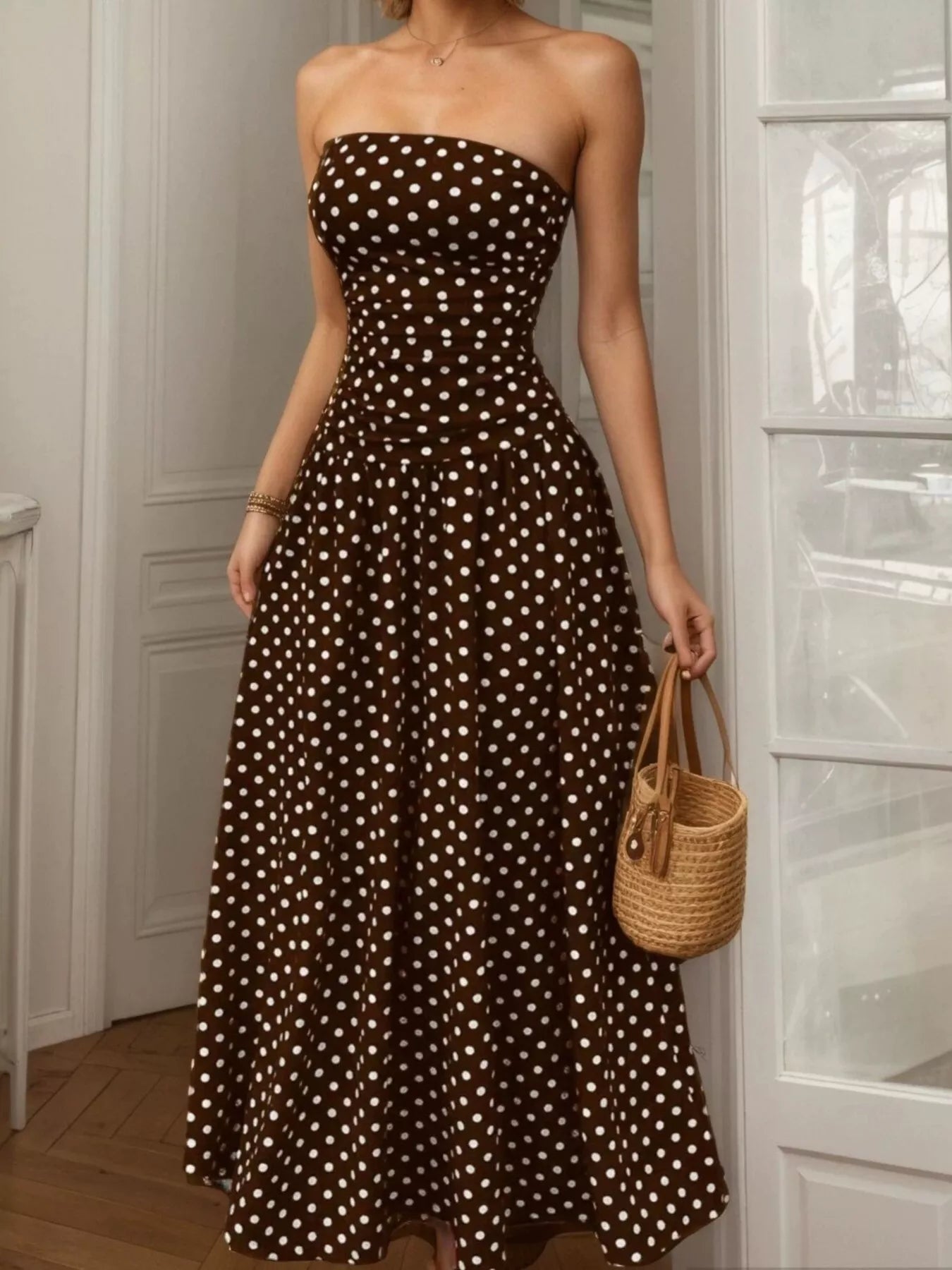 Polka Dot Strapless Maxi Dress