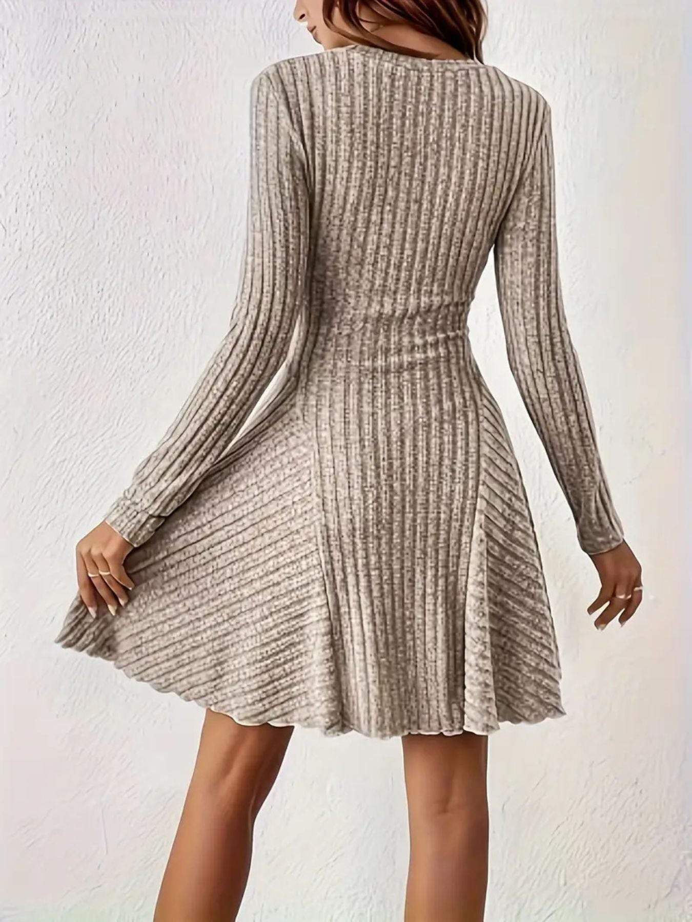 Ribbed Knit Long Sleeve A-Line Dress