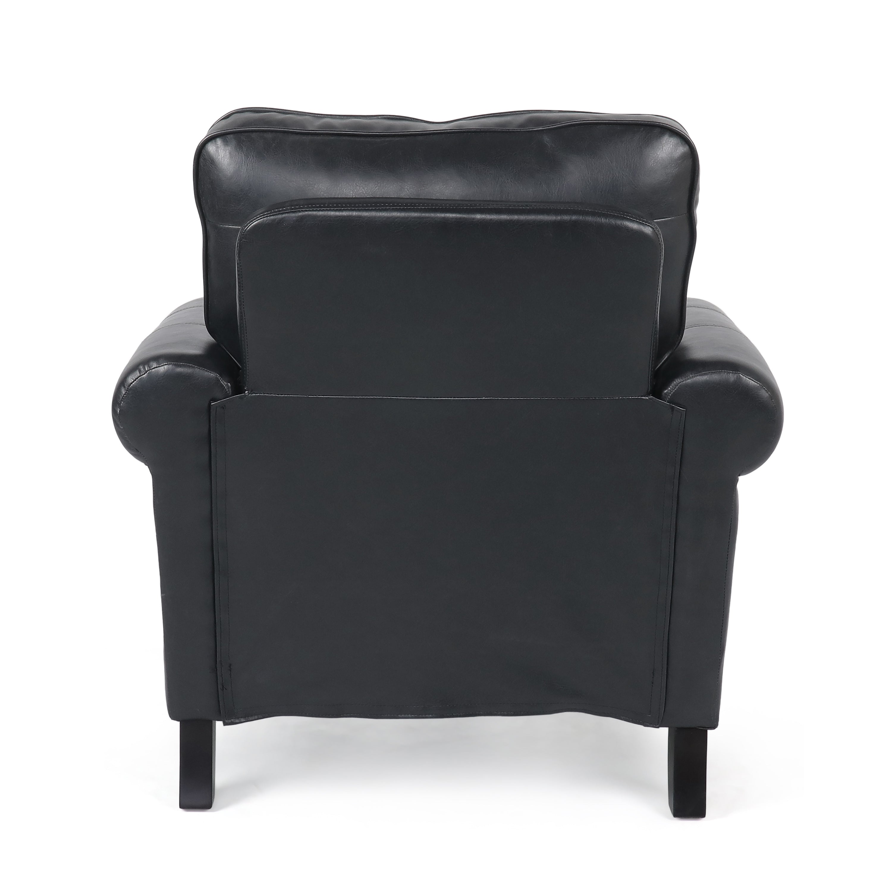Club Chair Contemporary PU Leather Black Rolled Arms Nailhead Trim 37 In