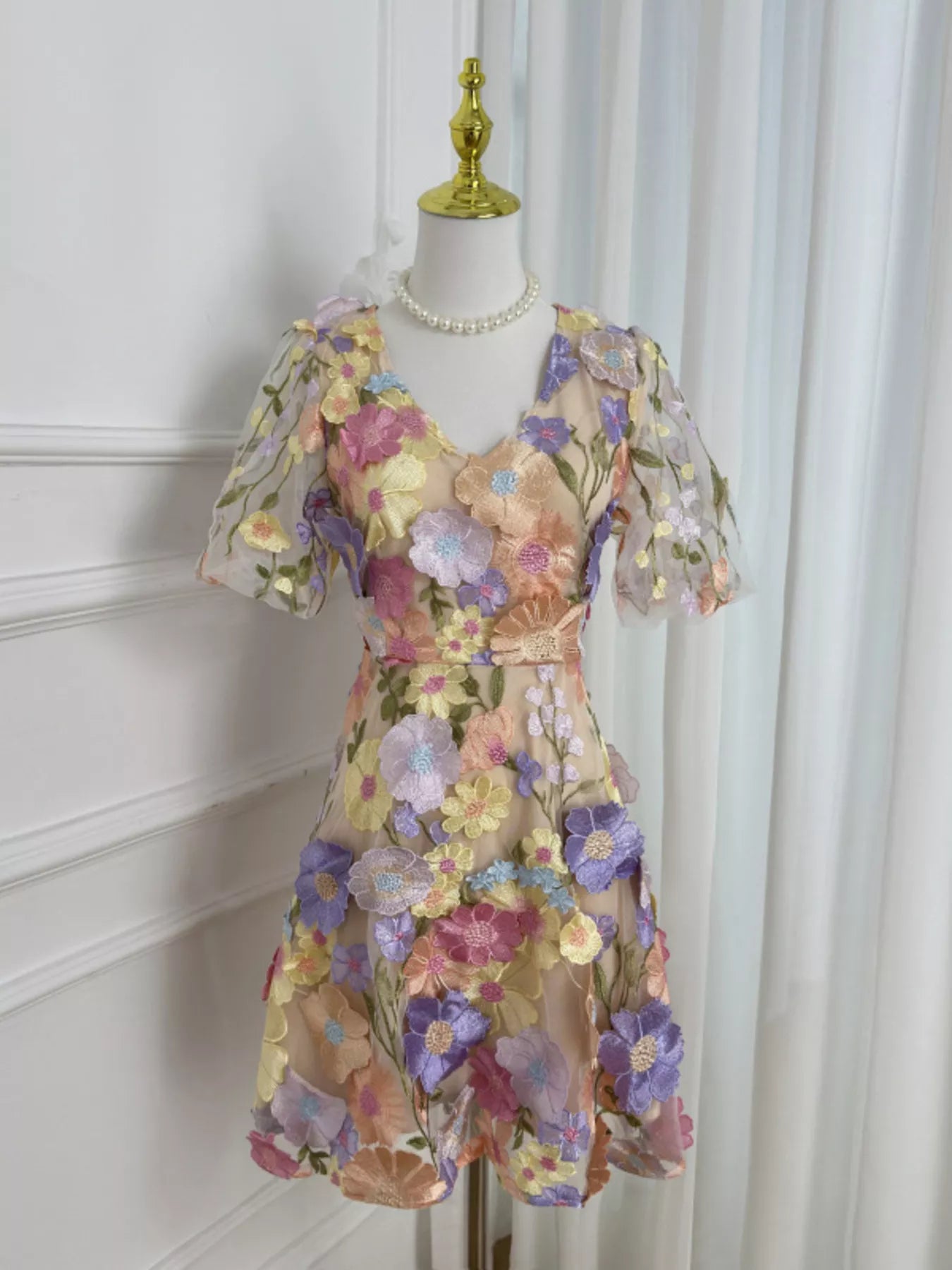 Plus Size Embroidered Floral V-Neck Mini Dress