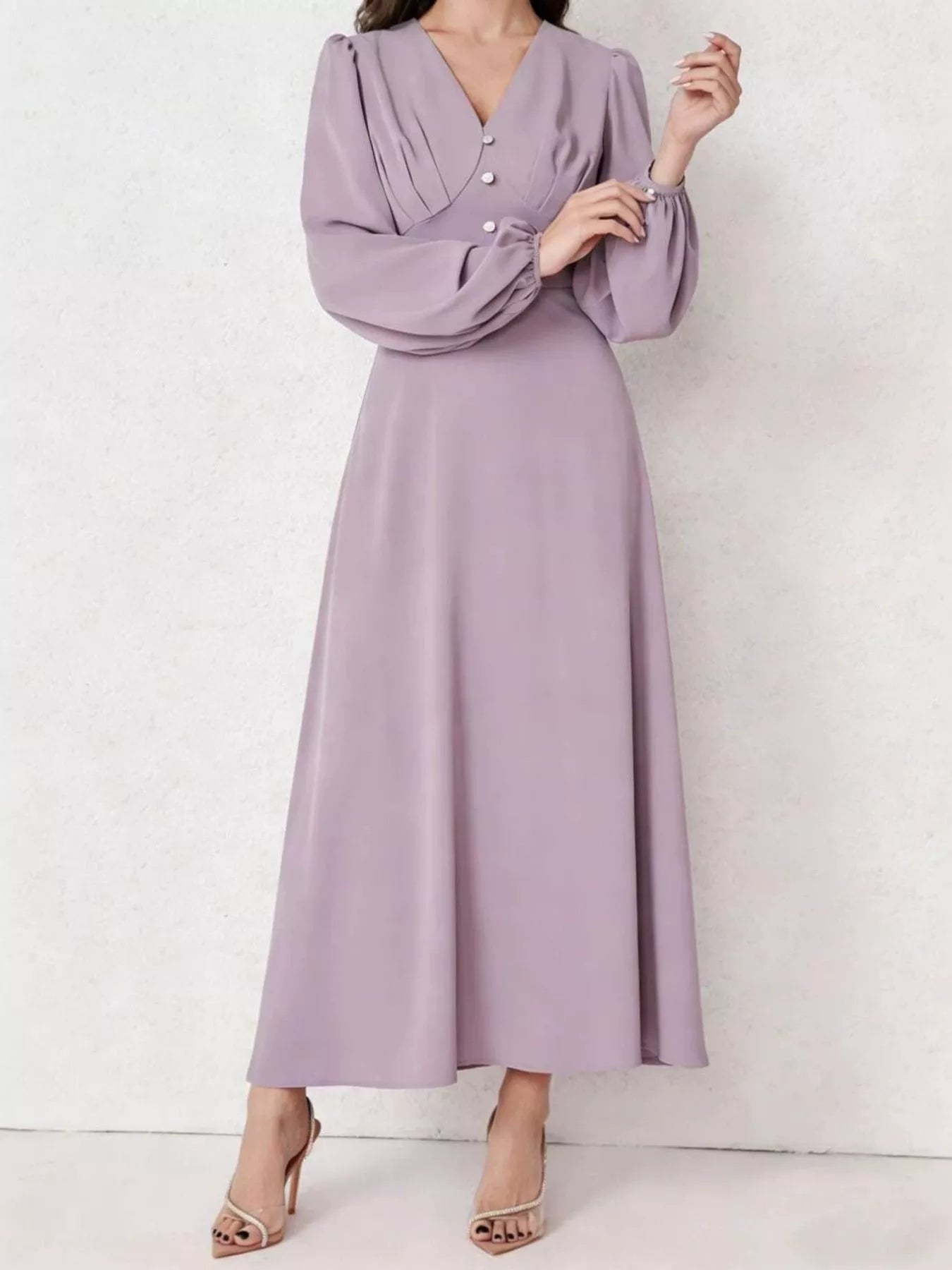 V-Neck Balloon Sleeve Maxi Dress