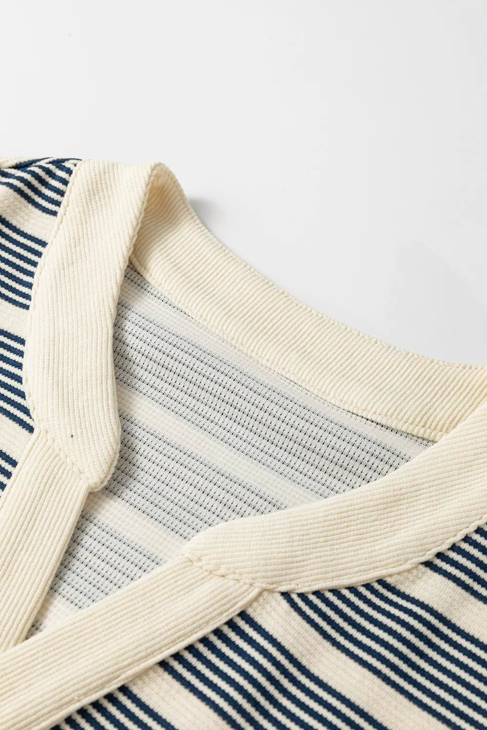 Stripe Ruffled Short Sleeve Contrast Trim Button Notched Neck Midi Dress