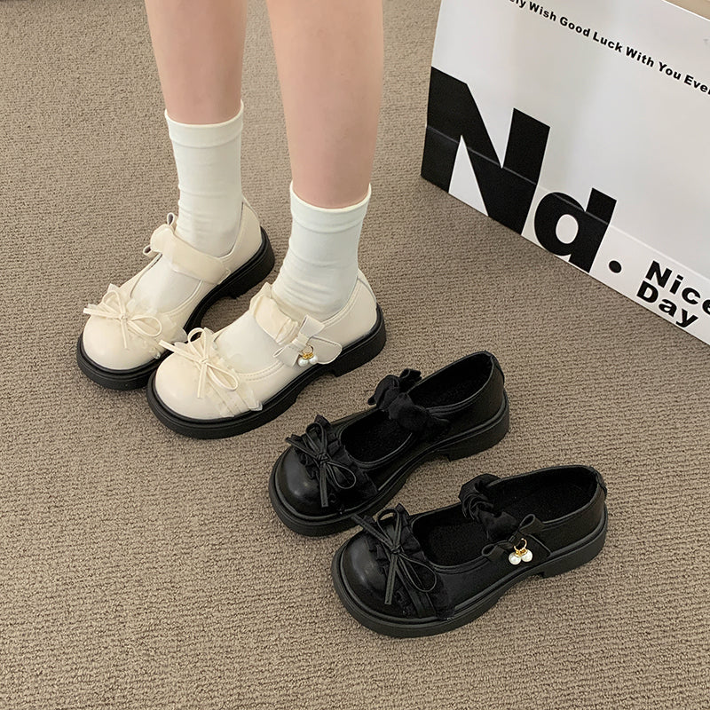 2026 New Sweet Lolita Bow Thick Heel Mary Jane Shoes Women's Thick Bottom JK Small Leather Shoes With Skirts Single Shoes