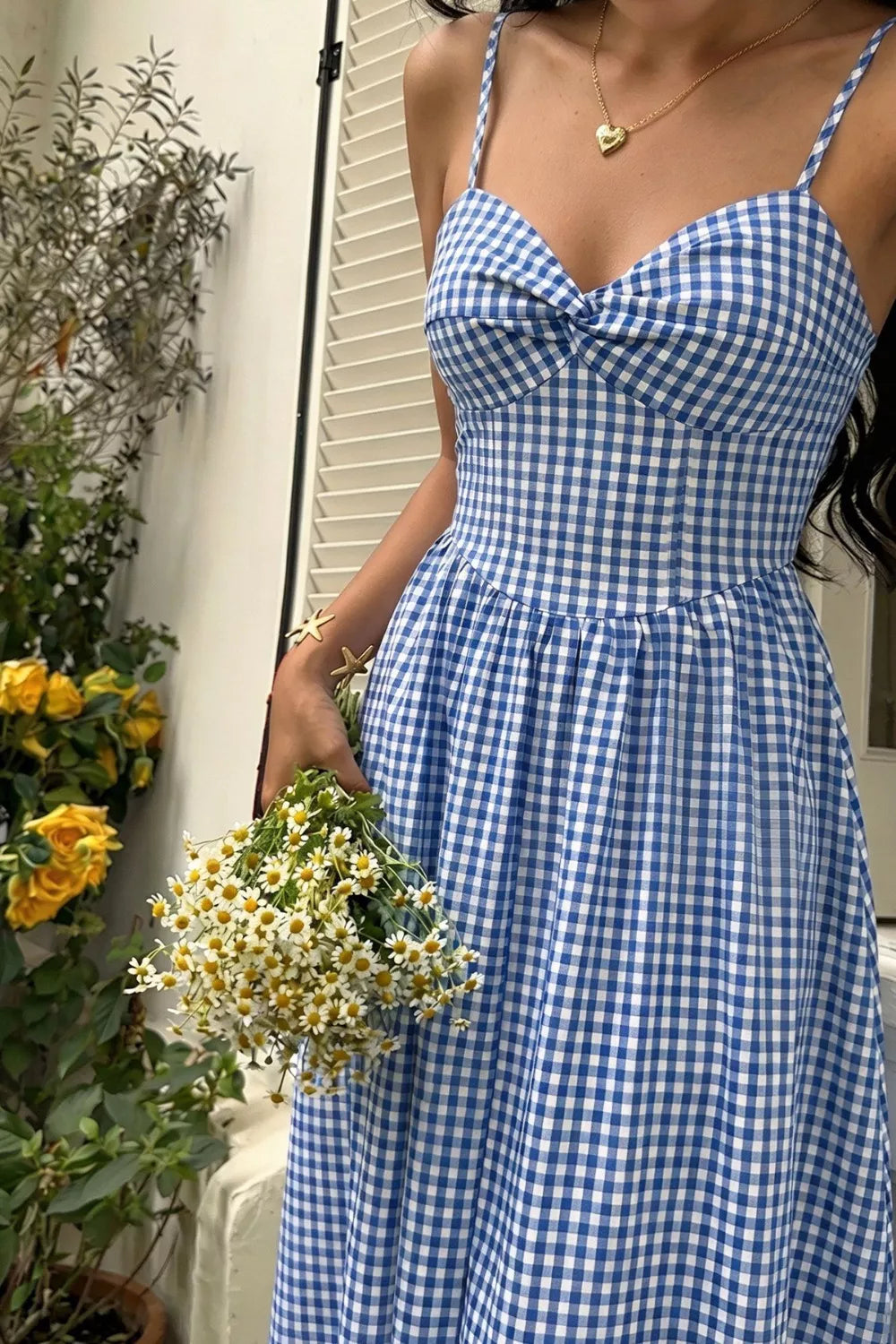 Gingham Knot Front Cami Midi Dress
