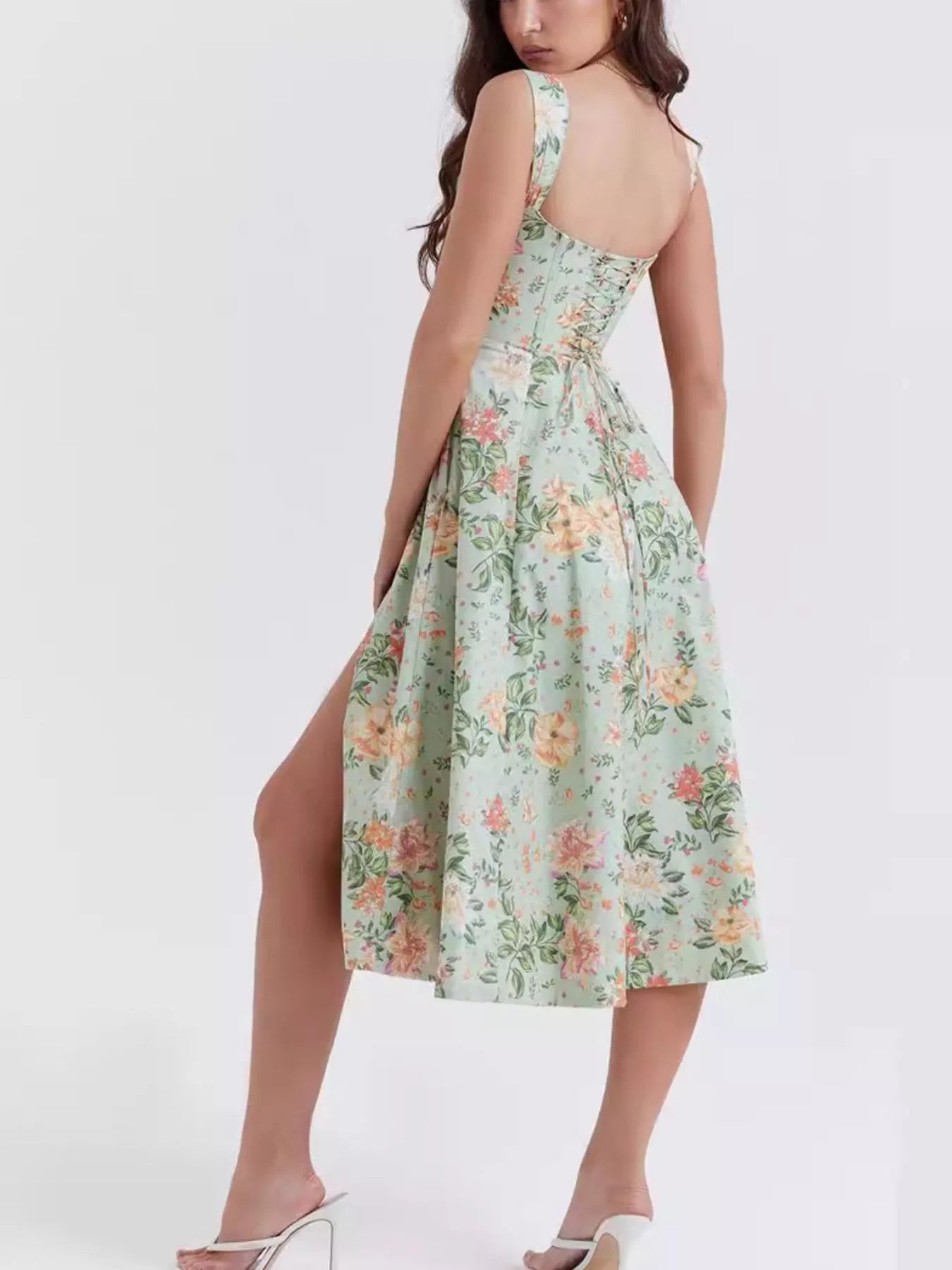 Floral Print Midi Dress with Slit