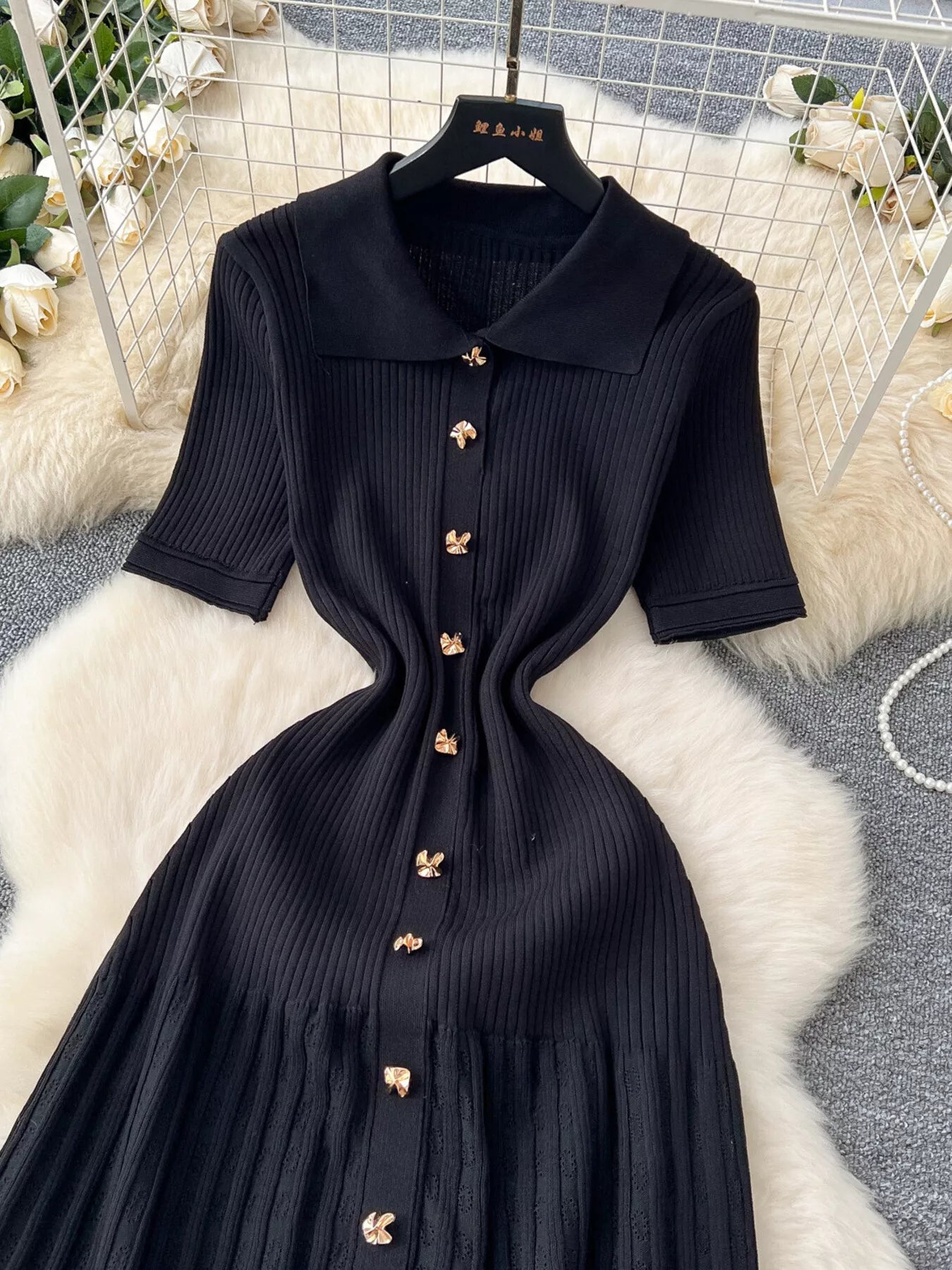 Button Front Short Sleeve Knit Dress