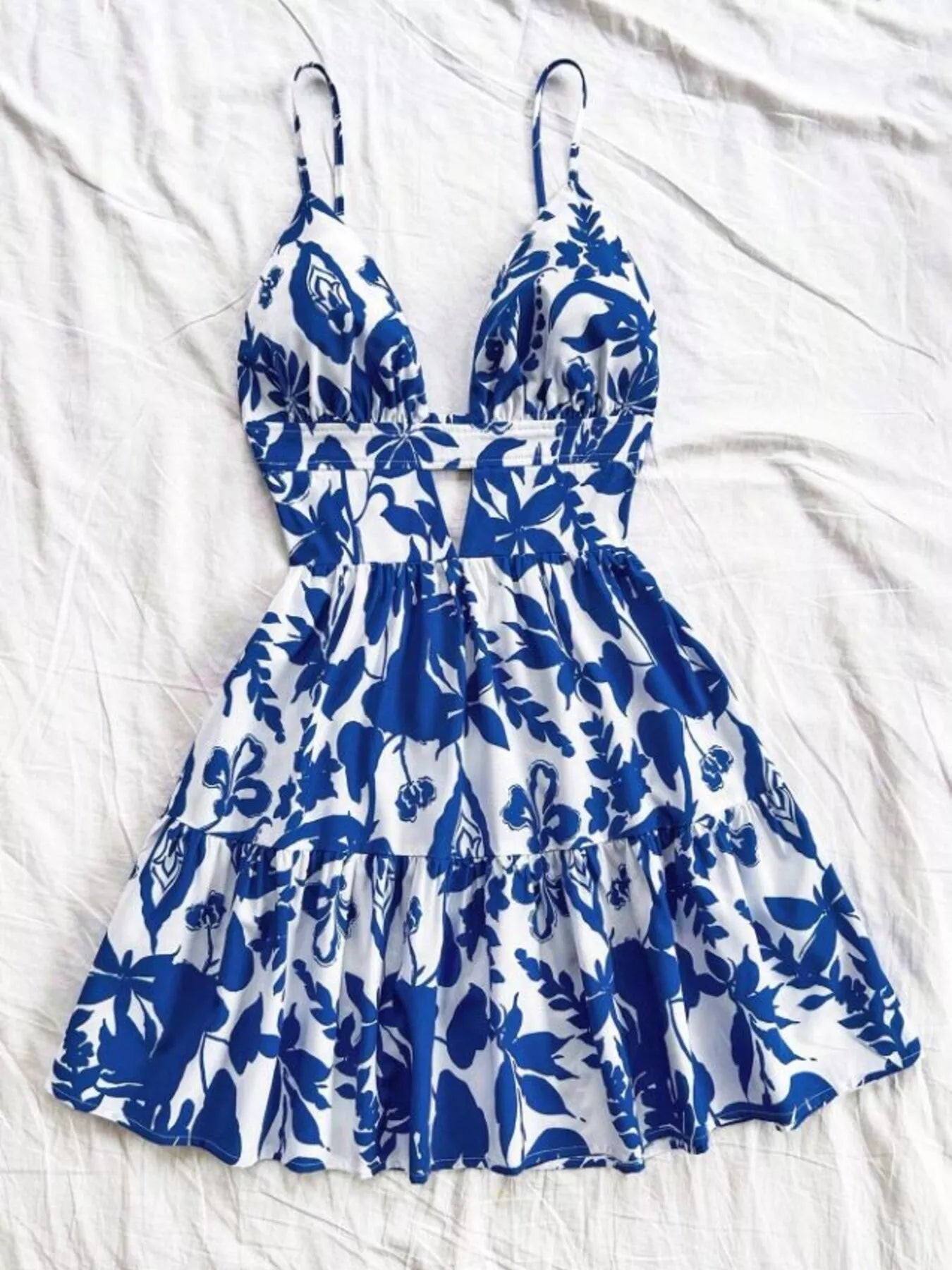 Floral Print V-Neck Tiered Mini Dress