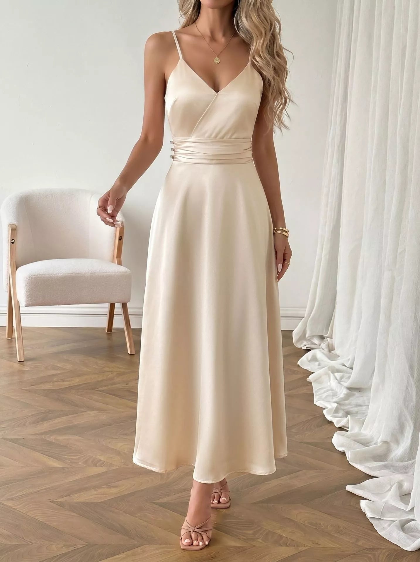 Satin V-Neck Maxi Dress