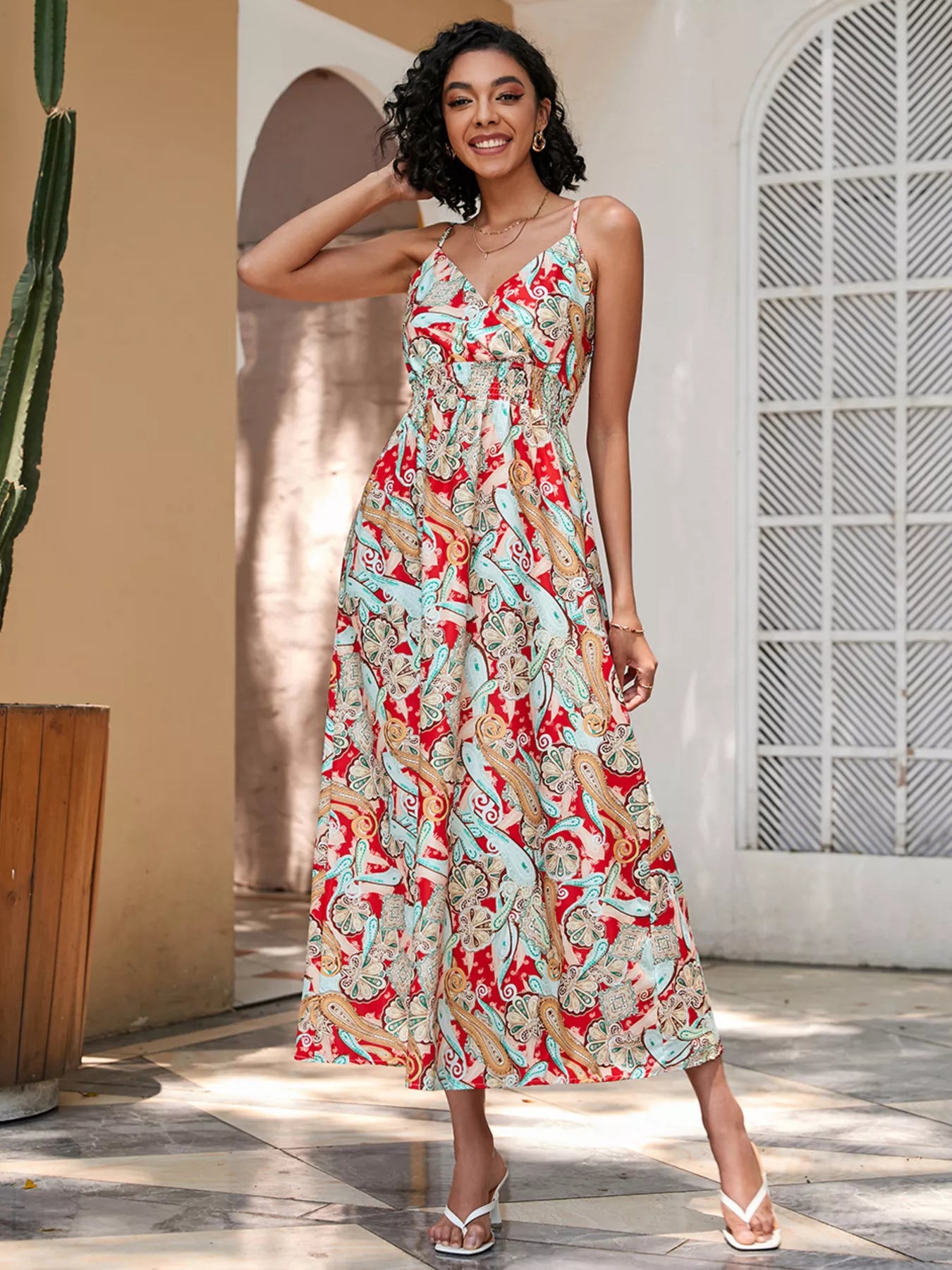 Floral Print Spaghetti Strap Midi Dress