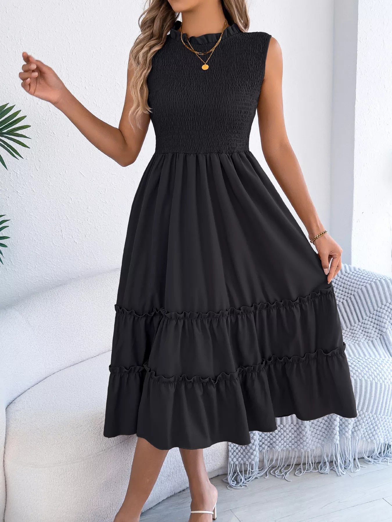Smocked Sleeveless Tiered Dress