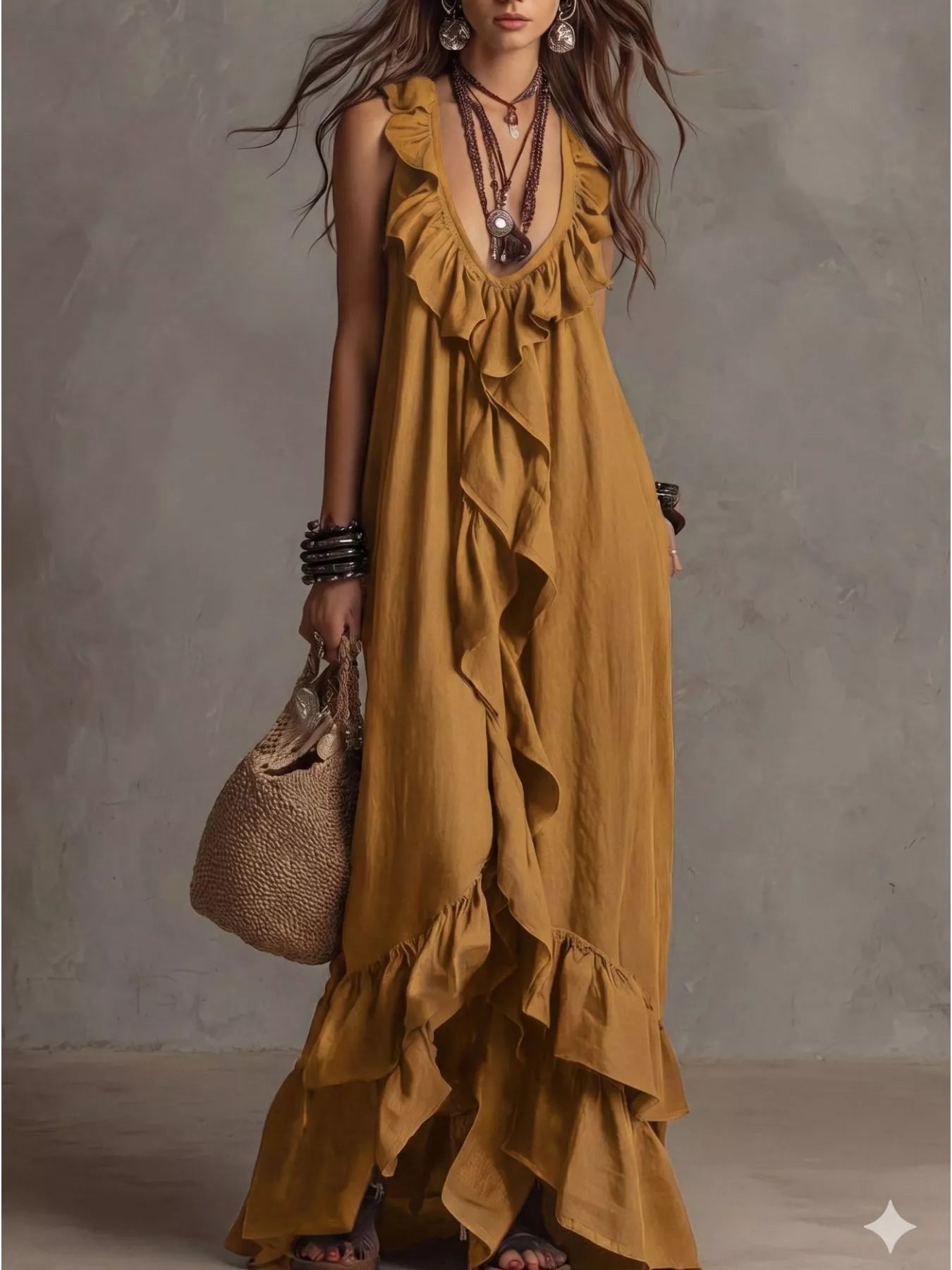 Ruffled Sleeveless Maxi Dress