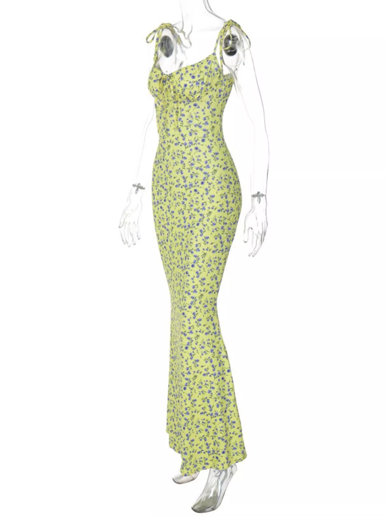 Floral Print Tie Strap Bodycon Maxi Dress