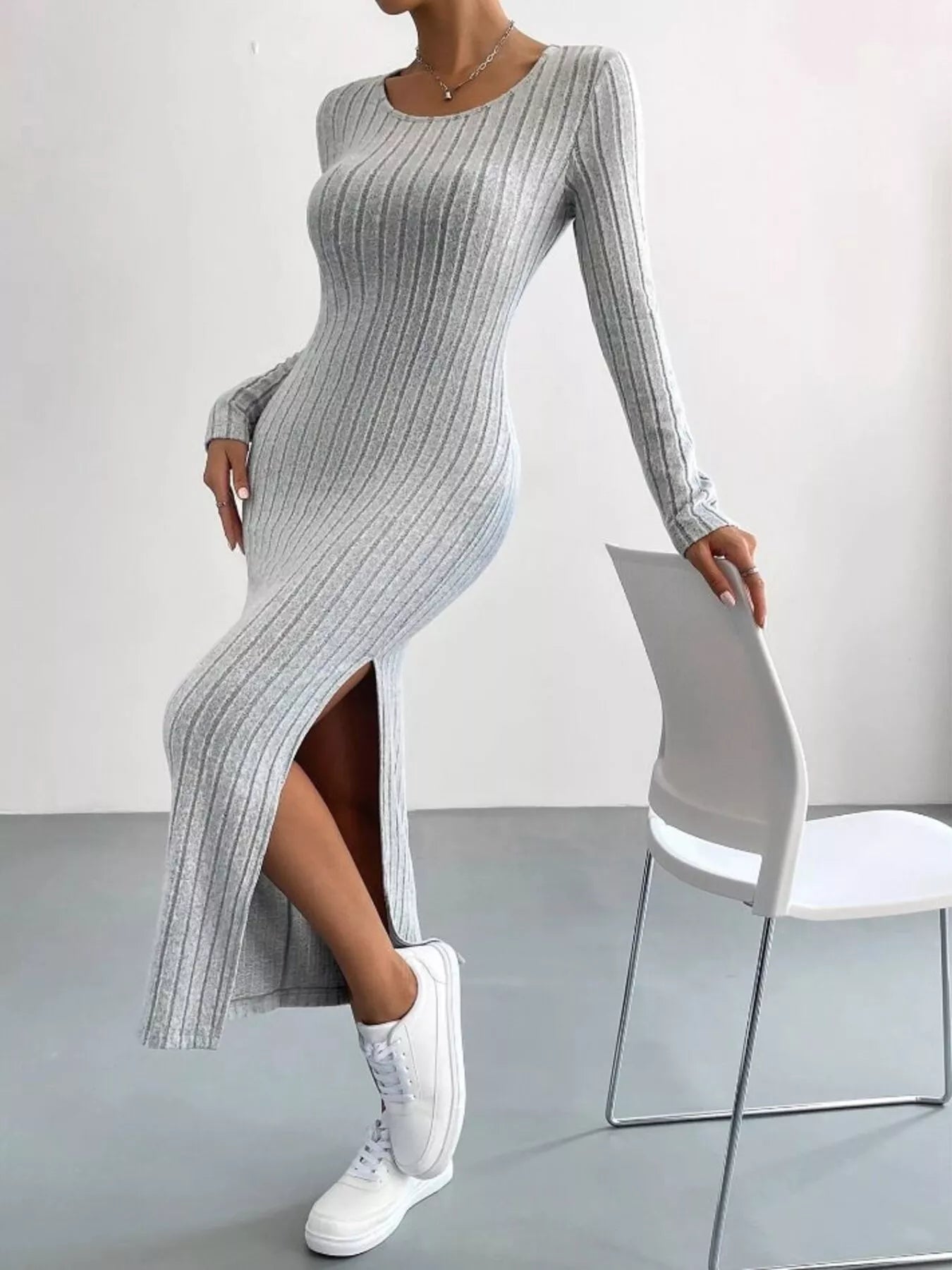 Full Size Ribbed Knit Bodycon Midi Dress Plus Size