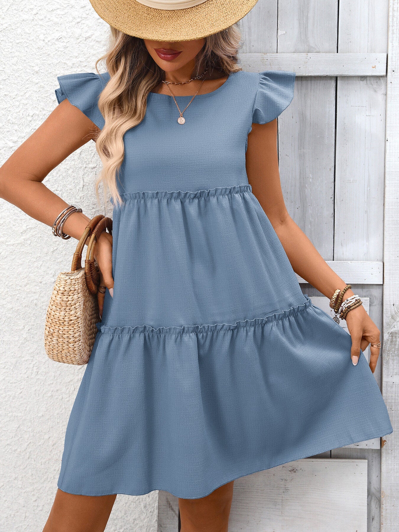 Ruffle Sleeve Tiered Mini Dress