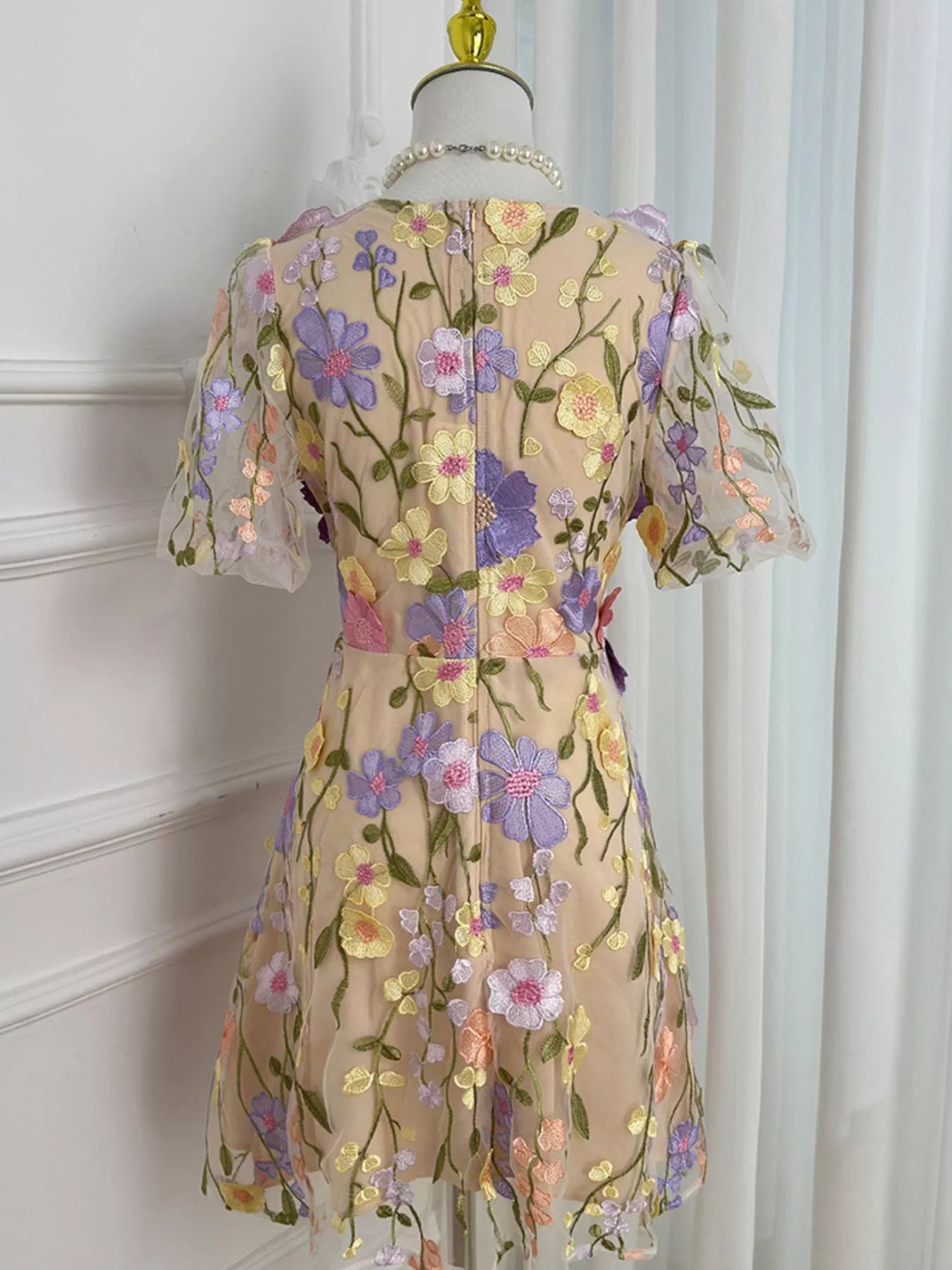 Plus Size Embroidered Floral V-Neck Mini Dress