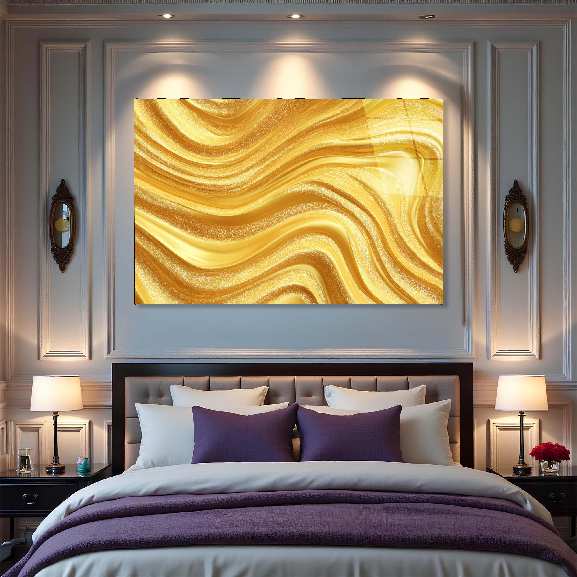 Abstract Gold Flow Tempered Glass Wall Art | Modern Luxury Decor