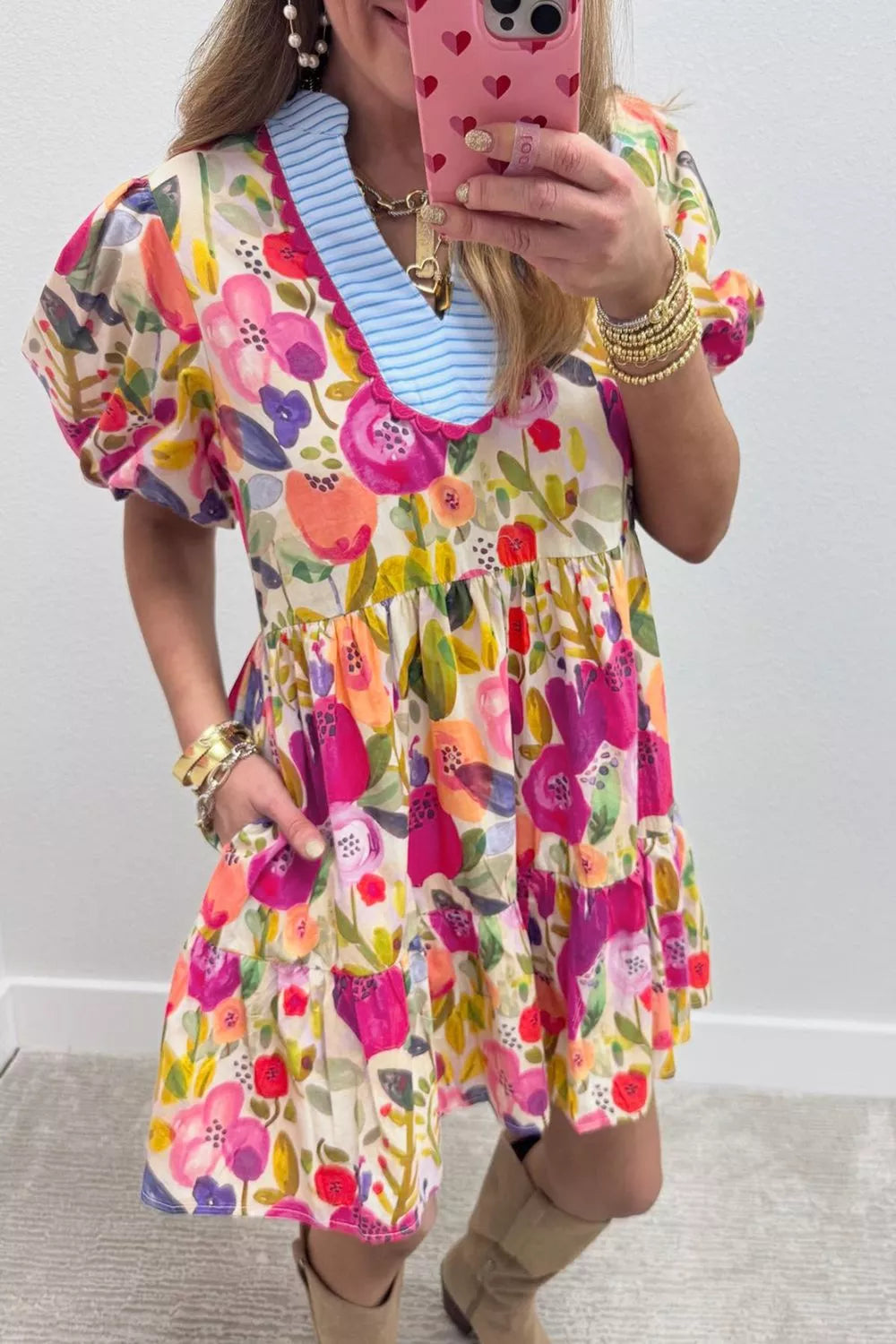 Floral Print Tiered Mini Dress