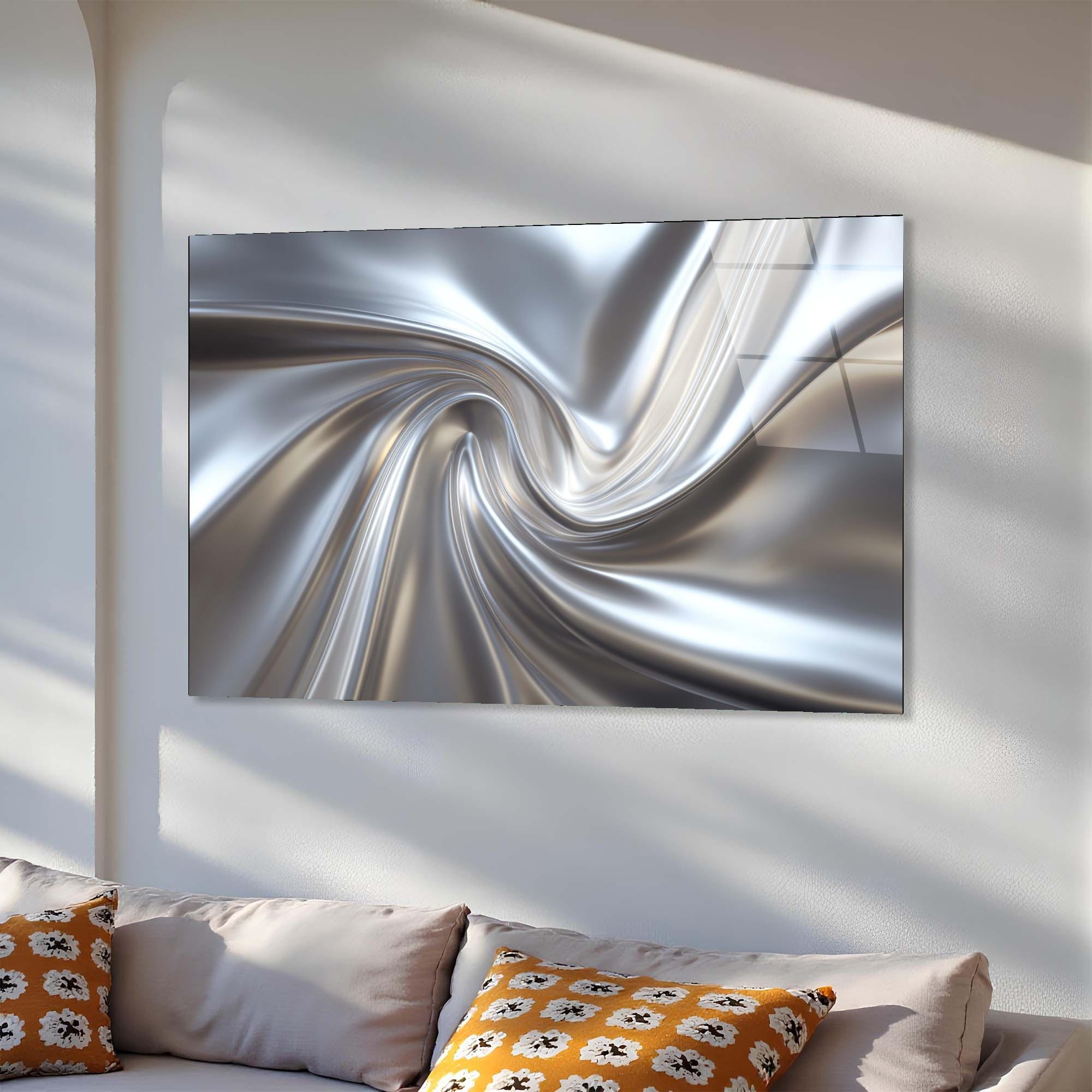 Abstract Silver Swirl Tempered Glass Wall Art | Modern Metallic Decor