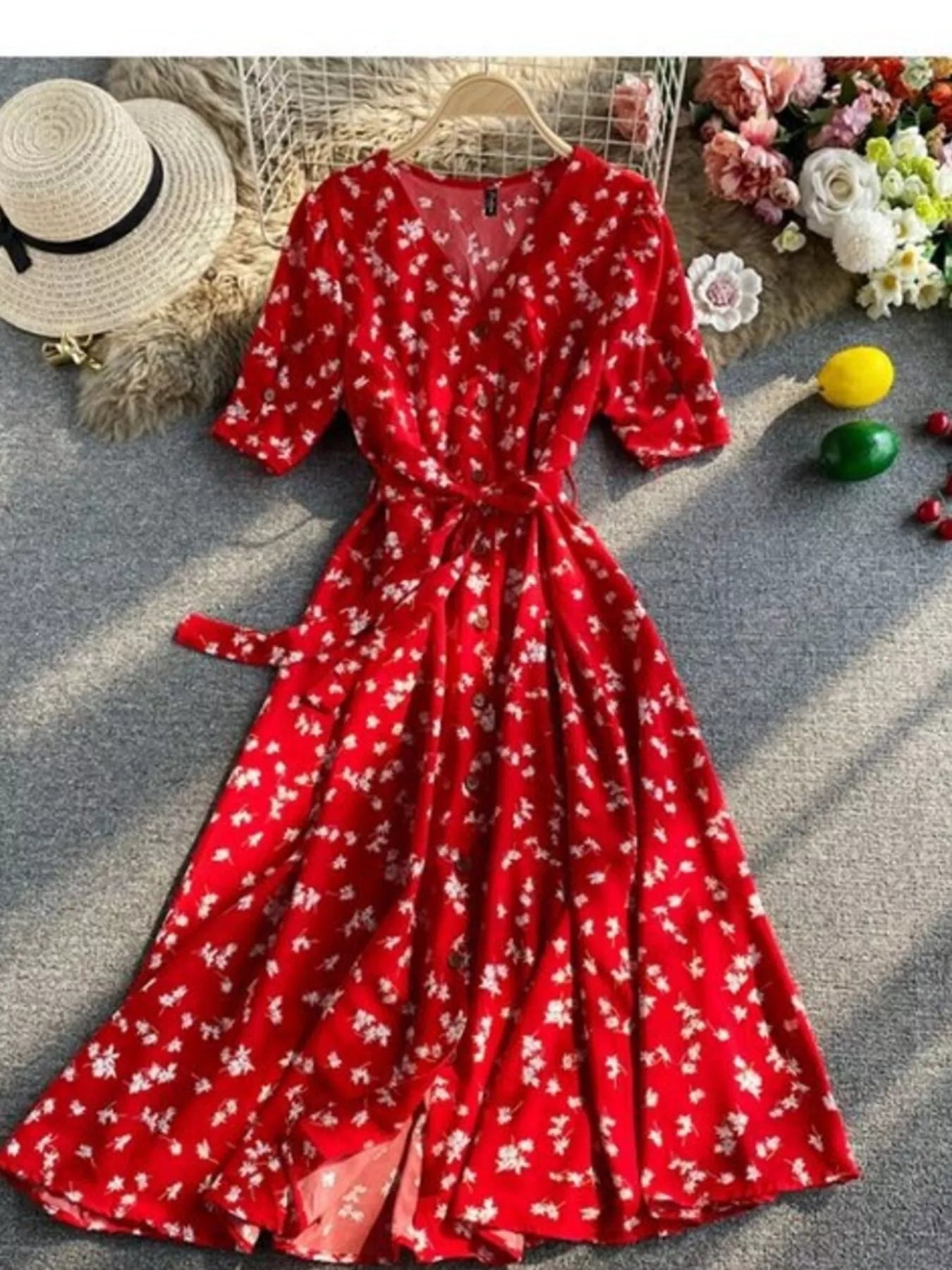 Floral Print V-Neck Midi Dress