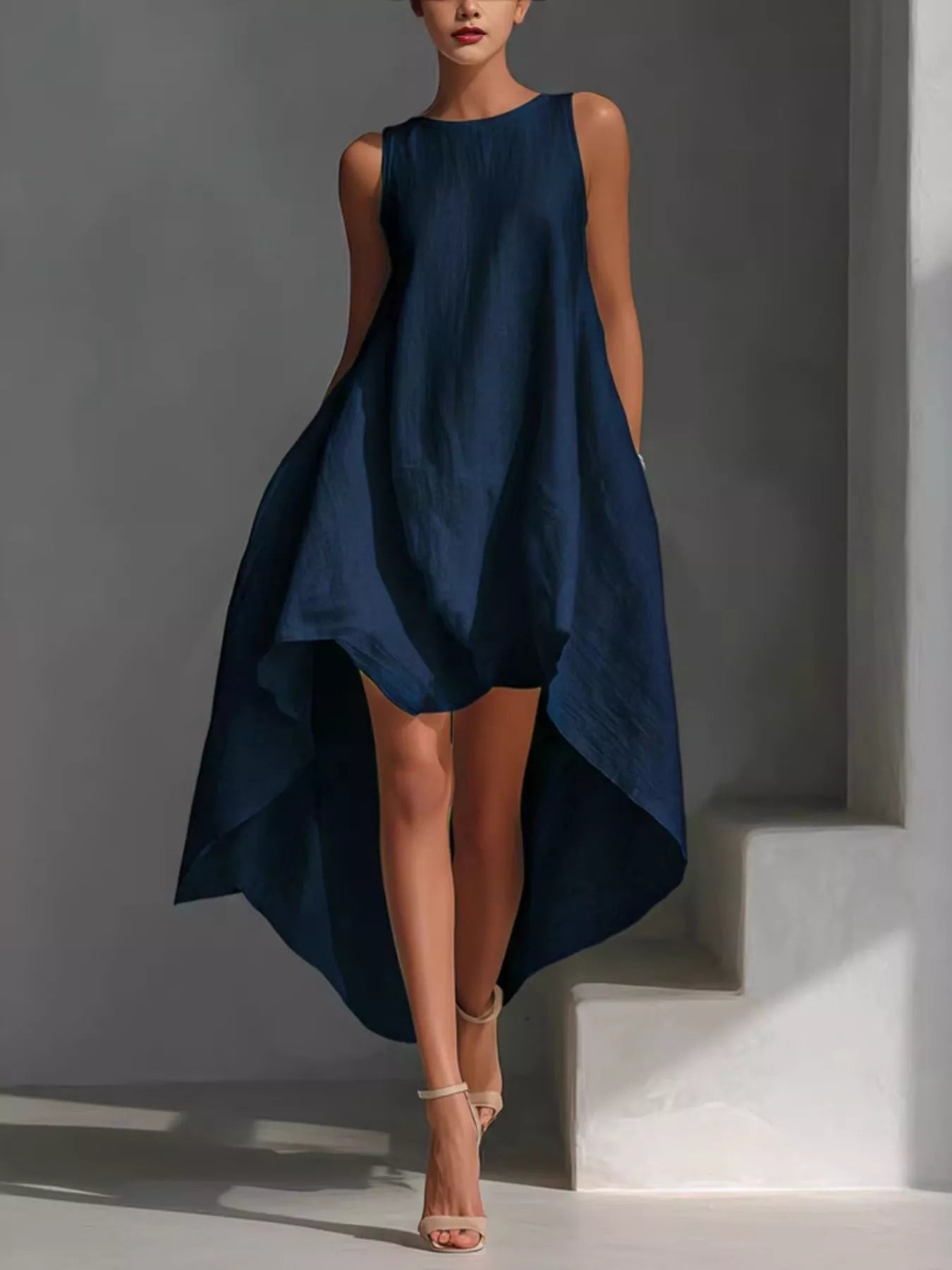 High-Low Round Neck Sleeveless Dress