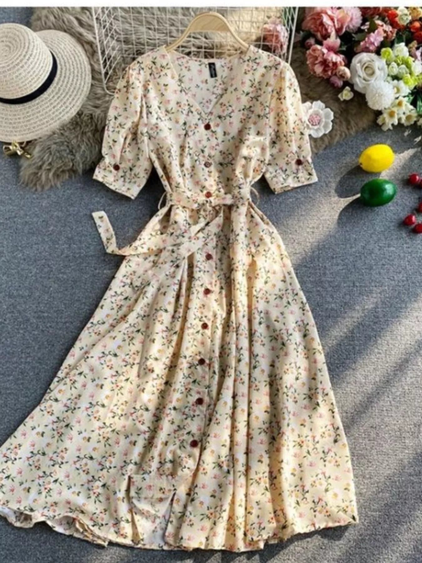 Floral Print V-Neck Midi Dress