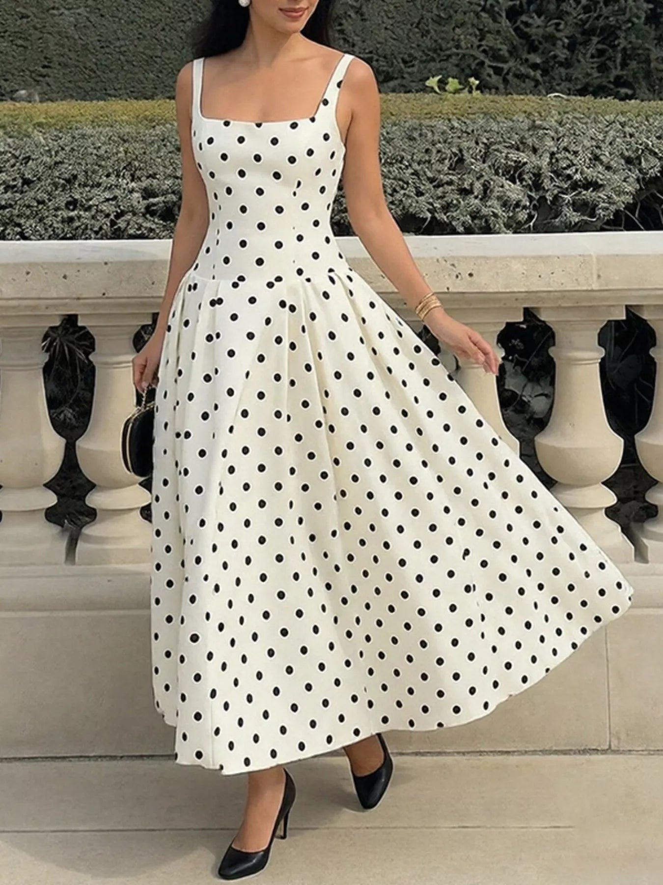 Polka Dot Square Neck Maxi Dress
