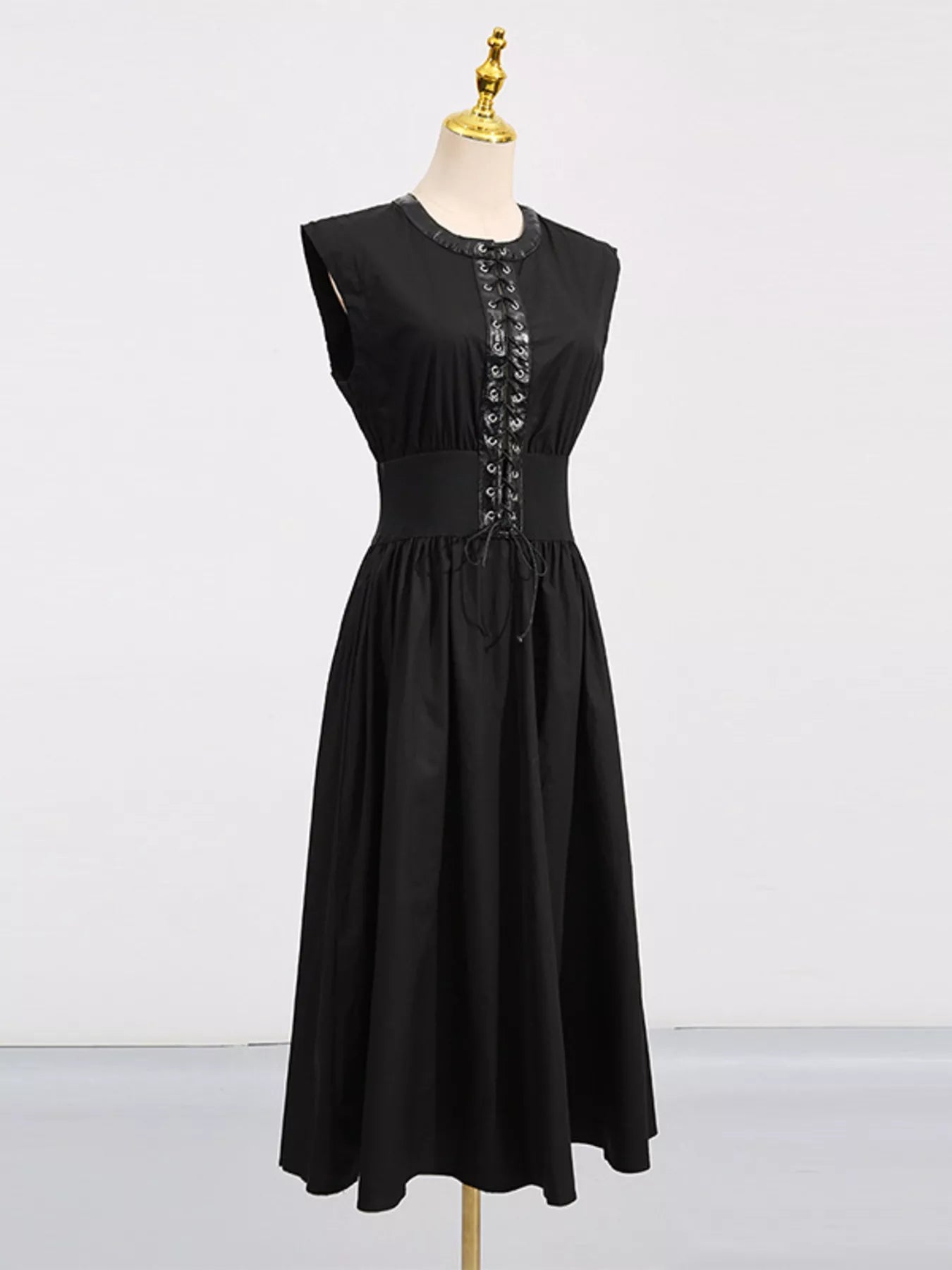 Lace-Up Corset Sleeveless Midi Dress