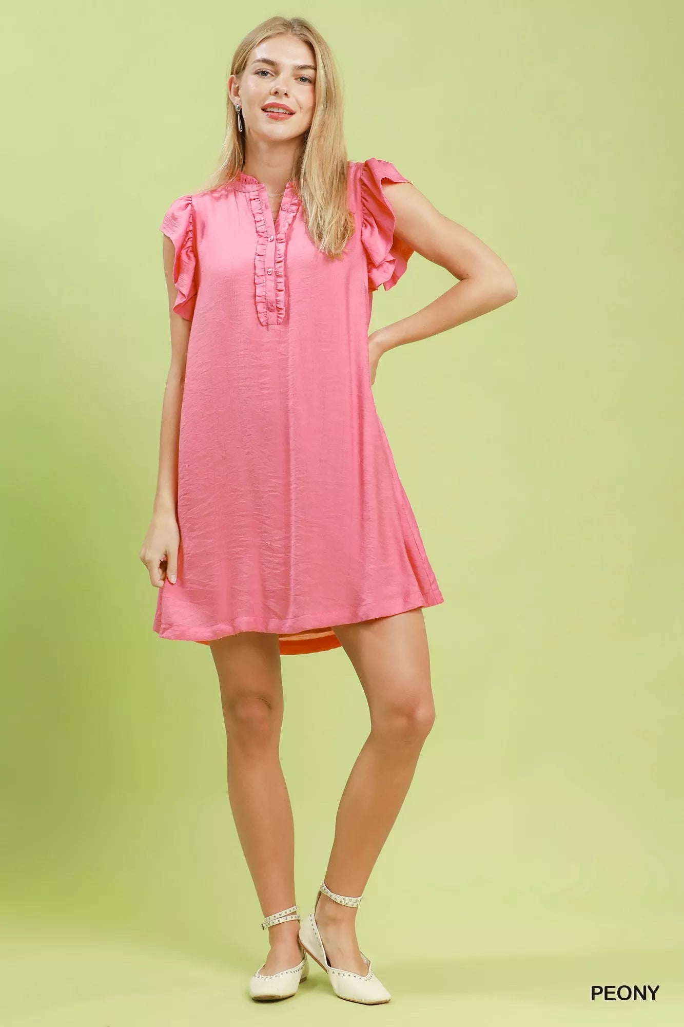 Umgee Ruffle Sleeve Henley Shift Dress