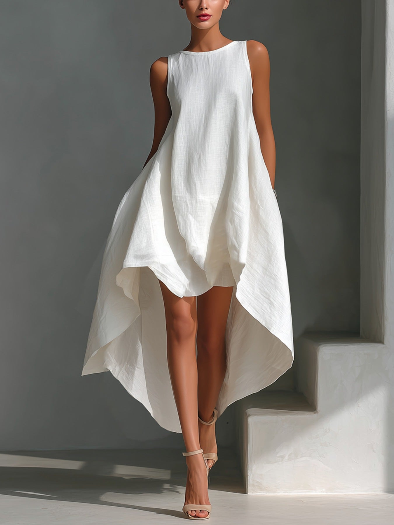Sleeveless High-Low Hem Dress