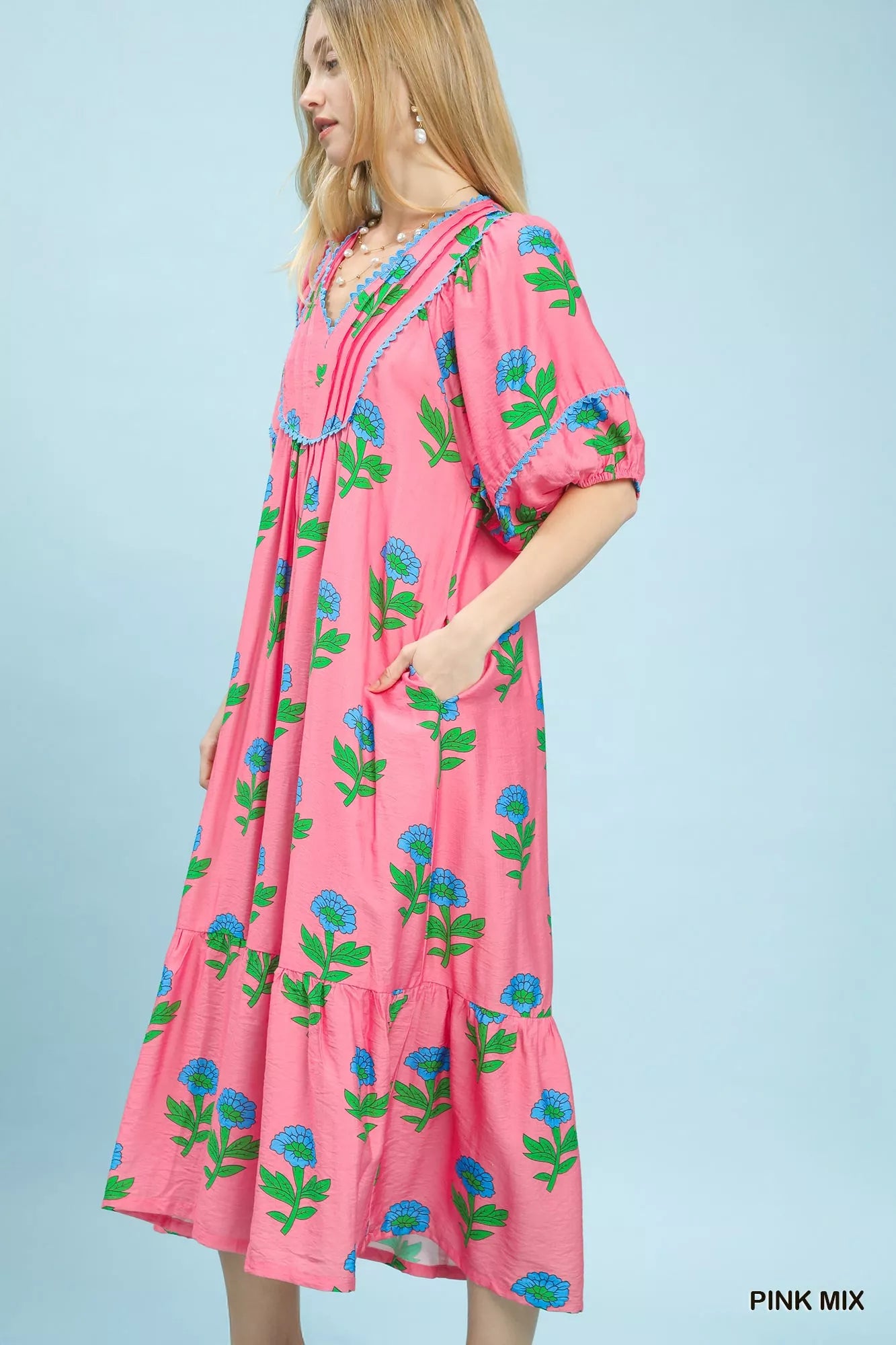 Umgee Floral Print Midi Dress