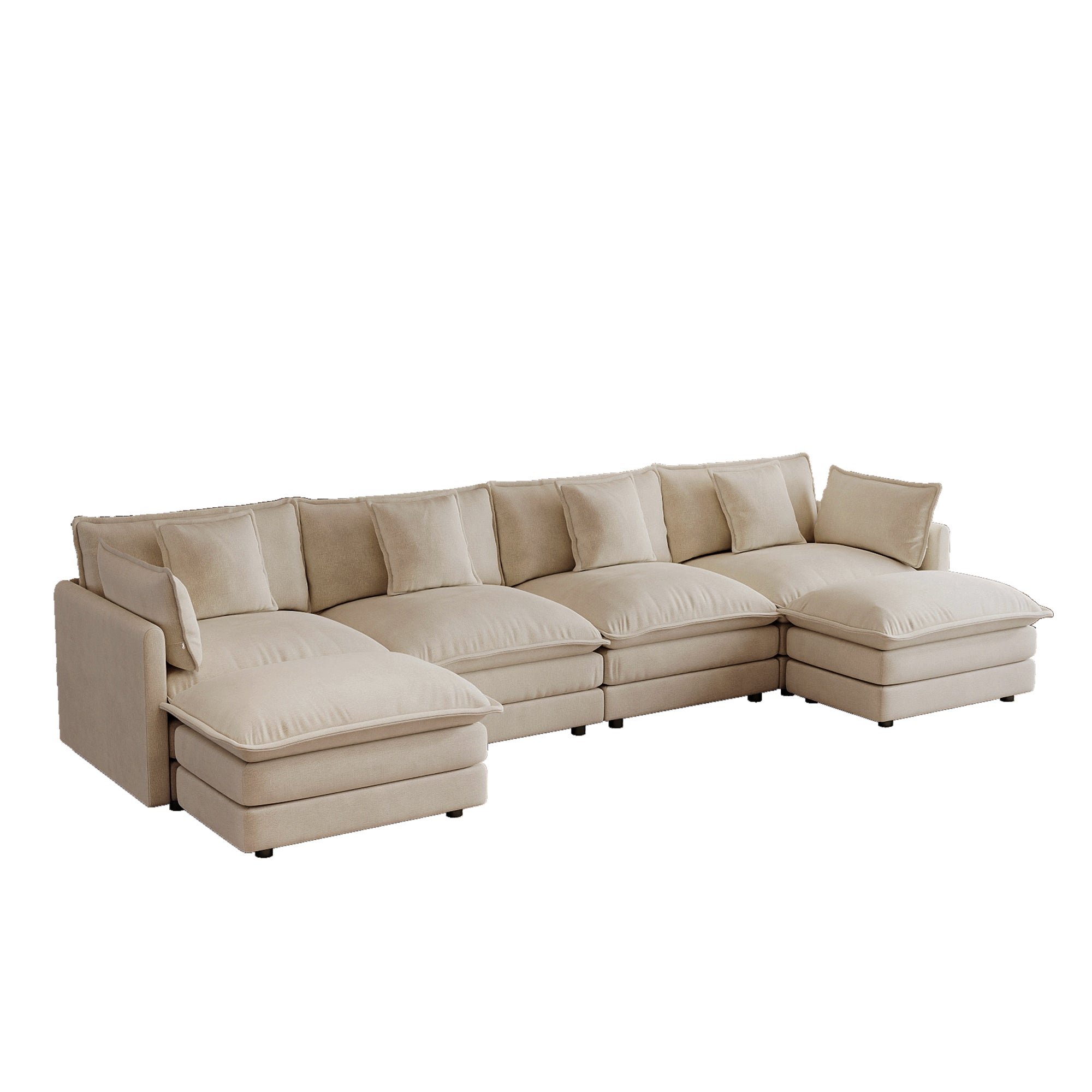 Oversized U Shape Sofa, Modern Upholstered 4 Seater Sofa with 2 Ottomans
