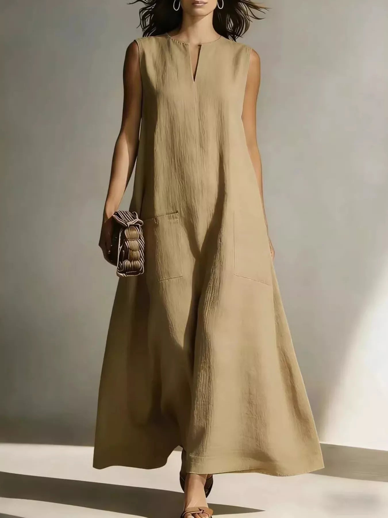 Full Size Notched Sleeveless Maxi Dress Plus Size