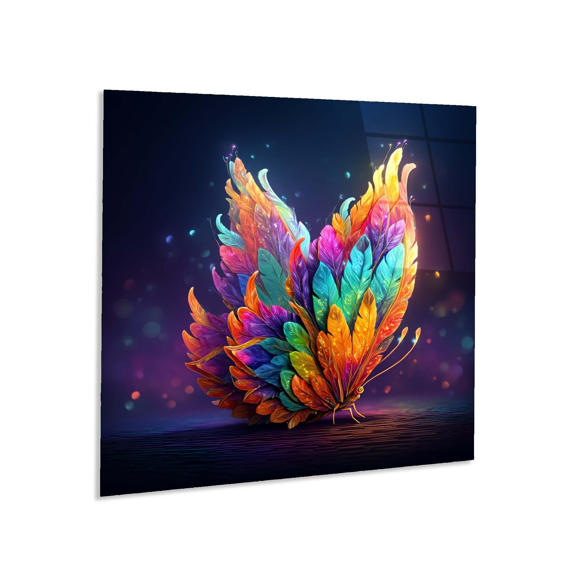 Feather Butterfly Tempered Glass Wall Art | Fantasy Office Decor