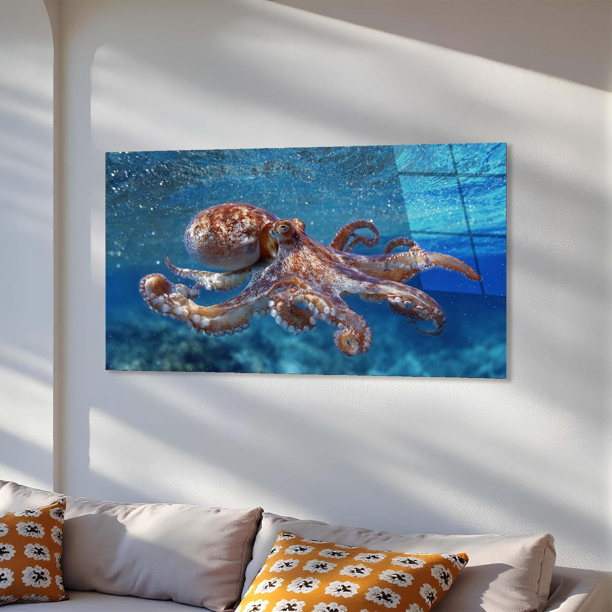 Octopus Tempered Glass Wall Art | Marine Life Coastal Decor