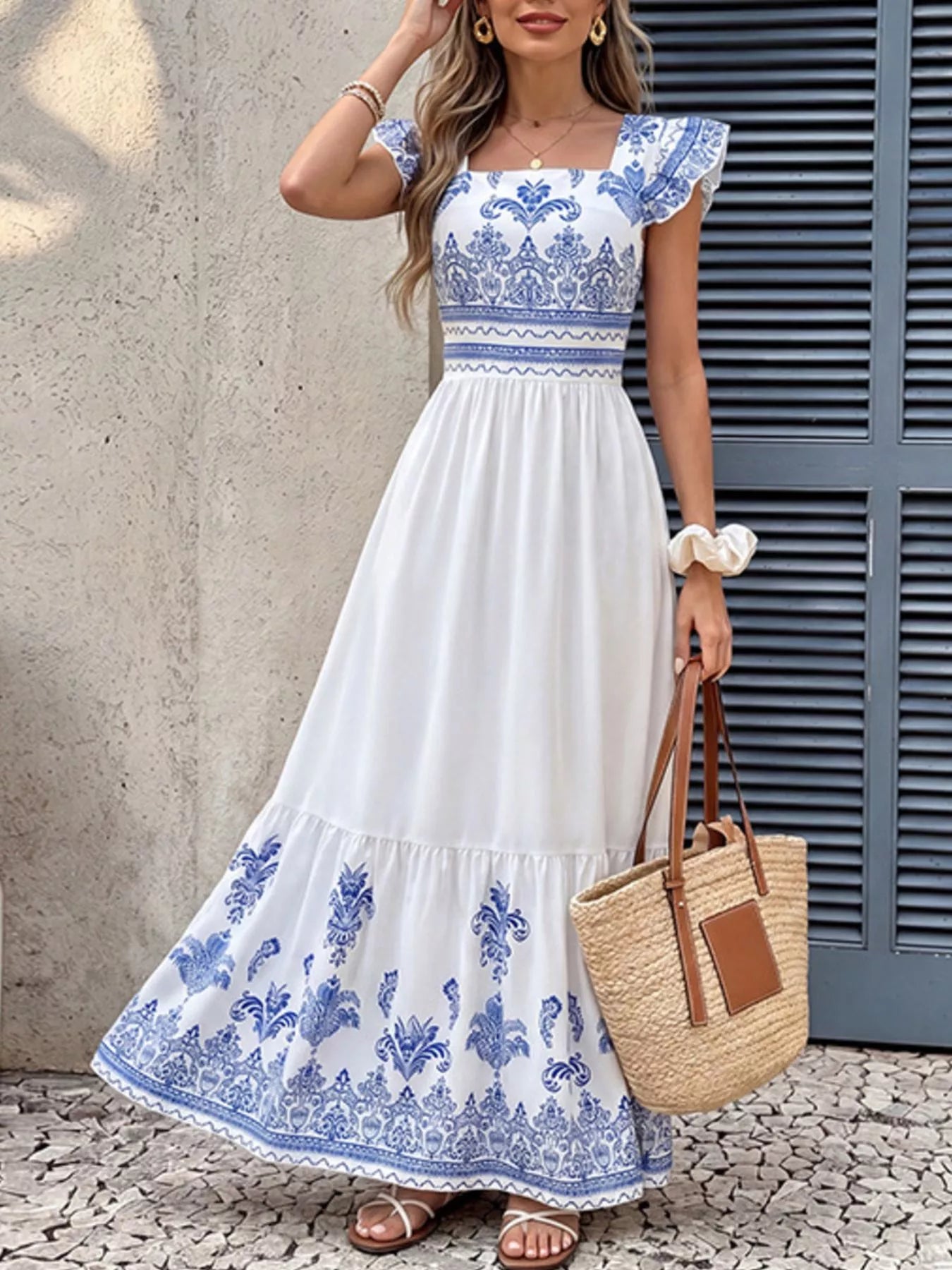 Printed Square Neck Maxi Dress