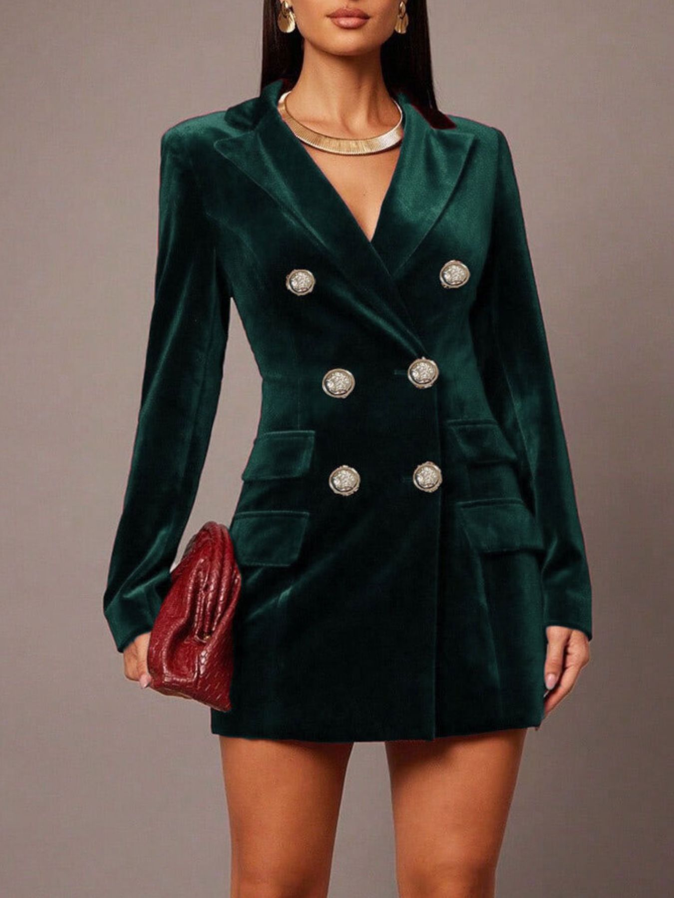 Velvet Double-Breasted Blazer Dress
