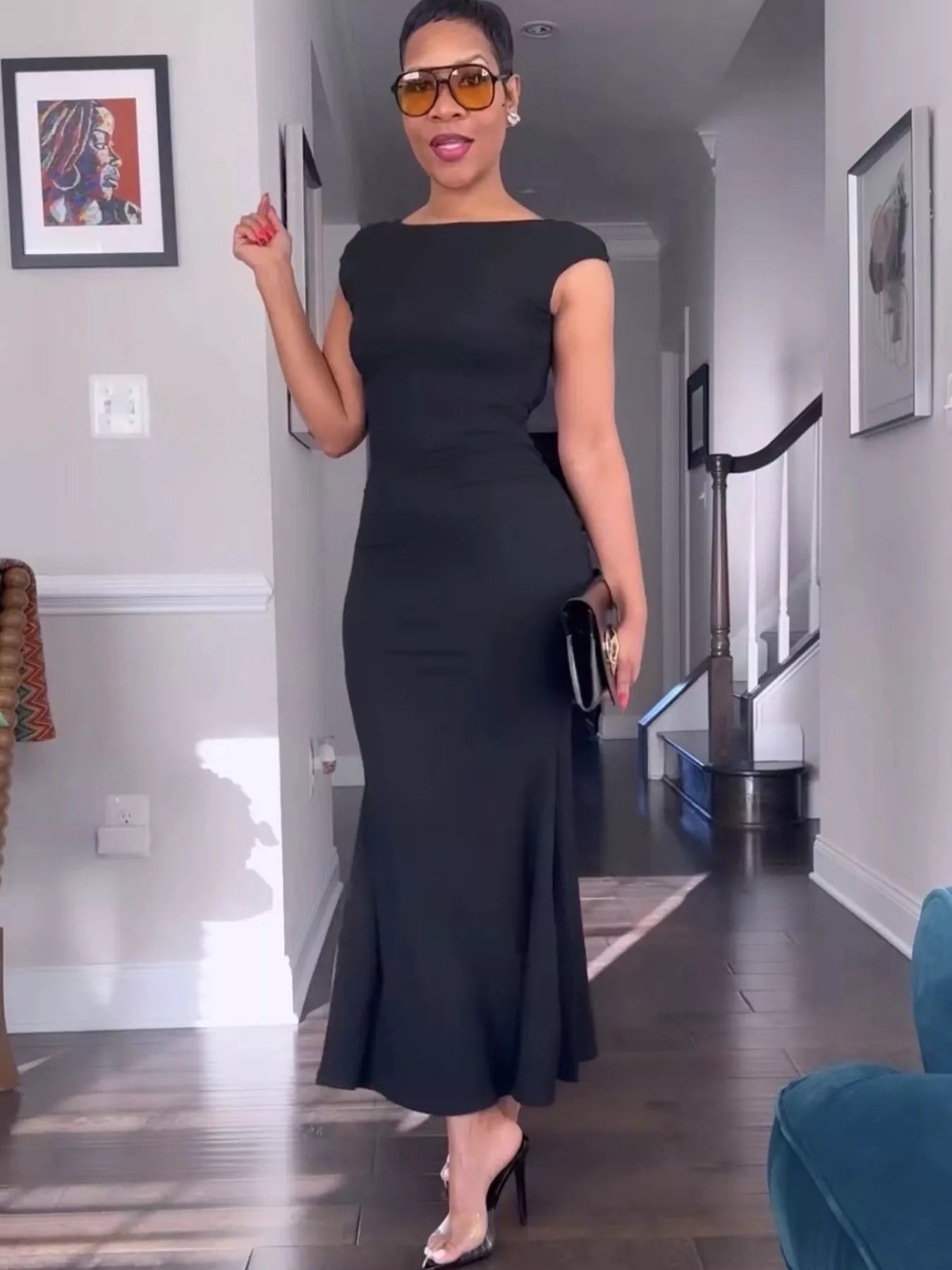 Backless Cap Sleeve Maxi Dress