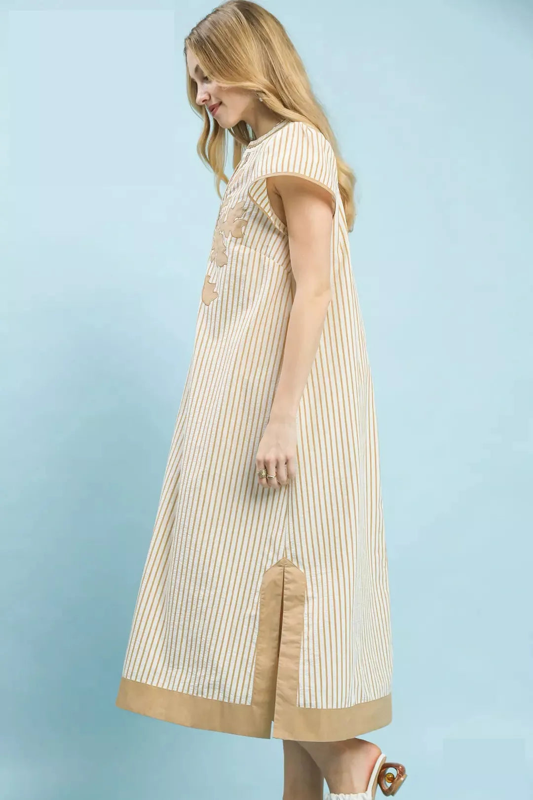 Umgee Stripe Midi Dress with Lace Trim