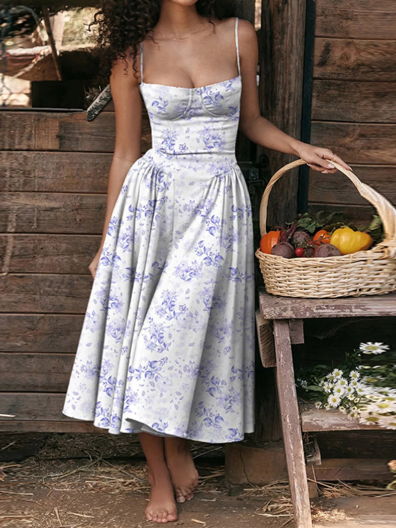 Sweetheart Neck Spaghetti Strap Midi Dress