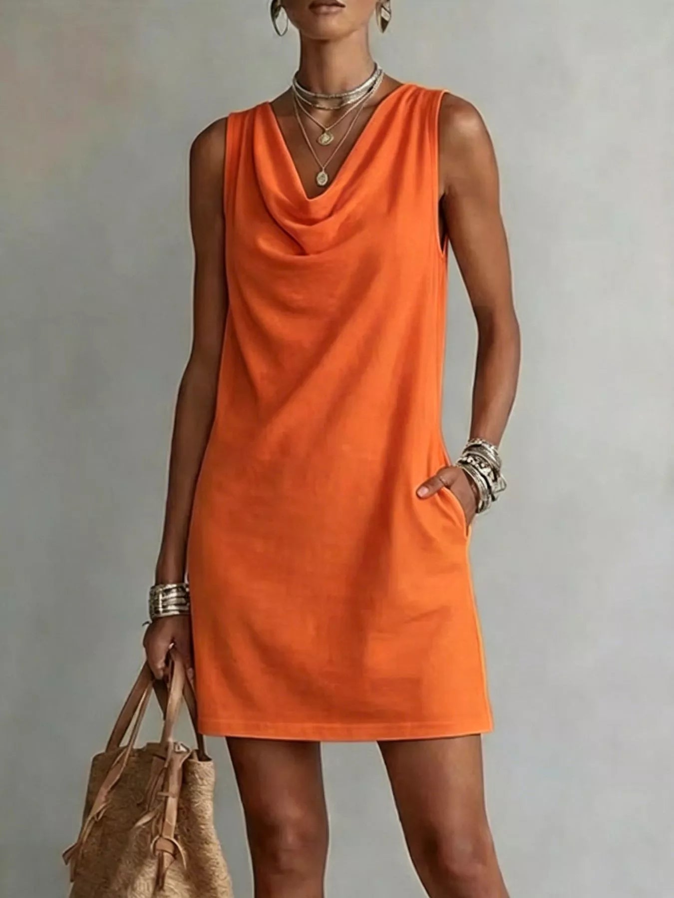 Full Size Sleeveless Cowl Neck Mini Dress Plus Size