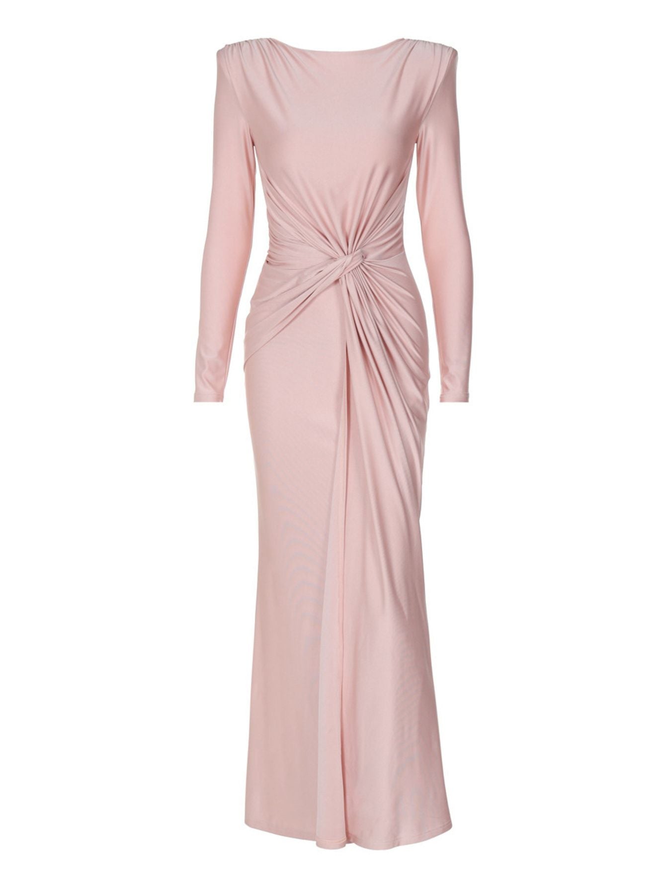 Ruched Knot Front Long Sleeve Maxi Dress