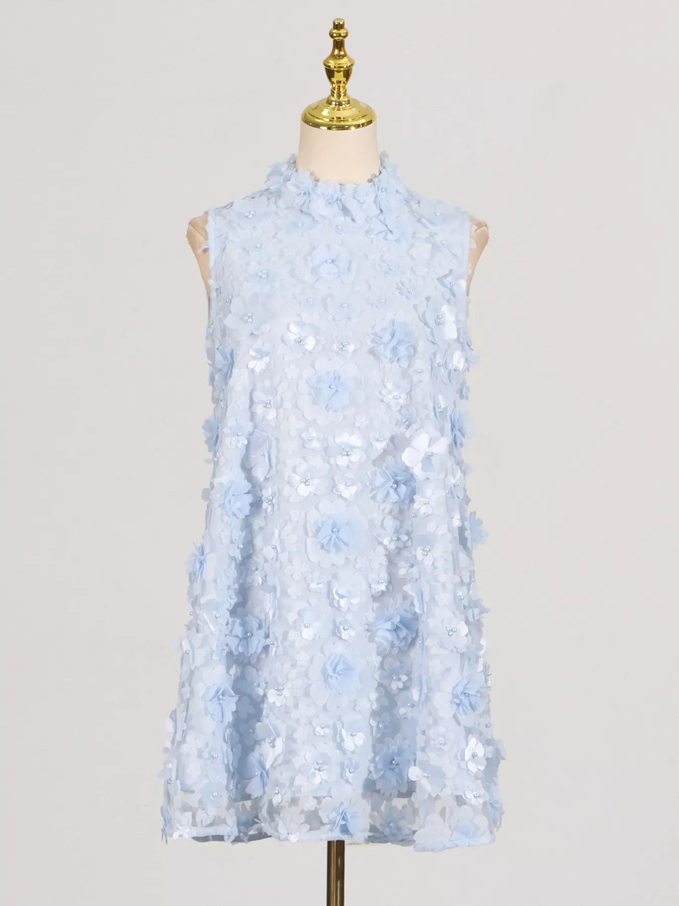 Floral Applique High Neck Sleeveless Mini Dress