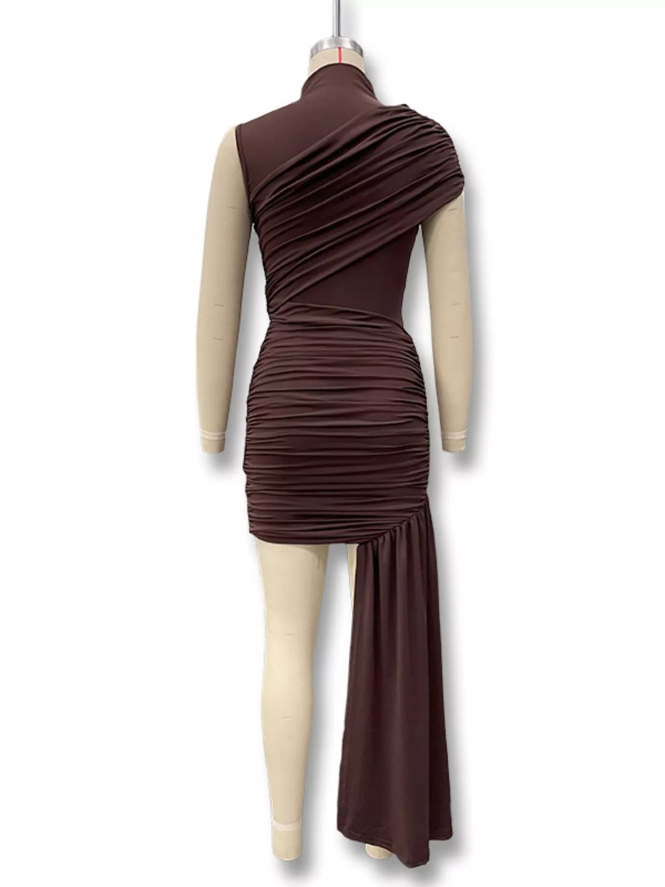 Ruched Asymmetrical Mock Neck Dress