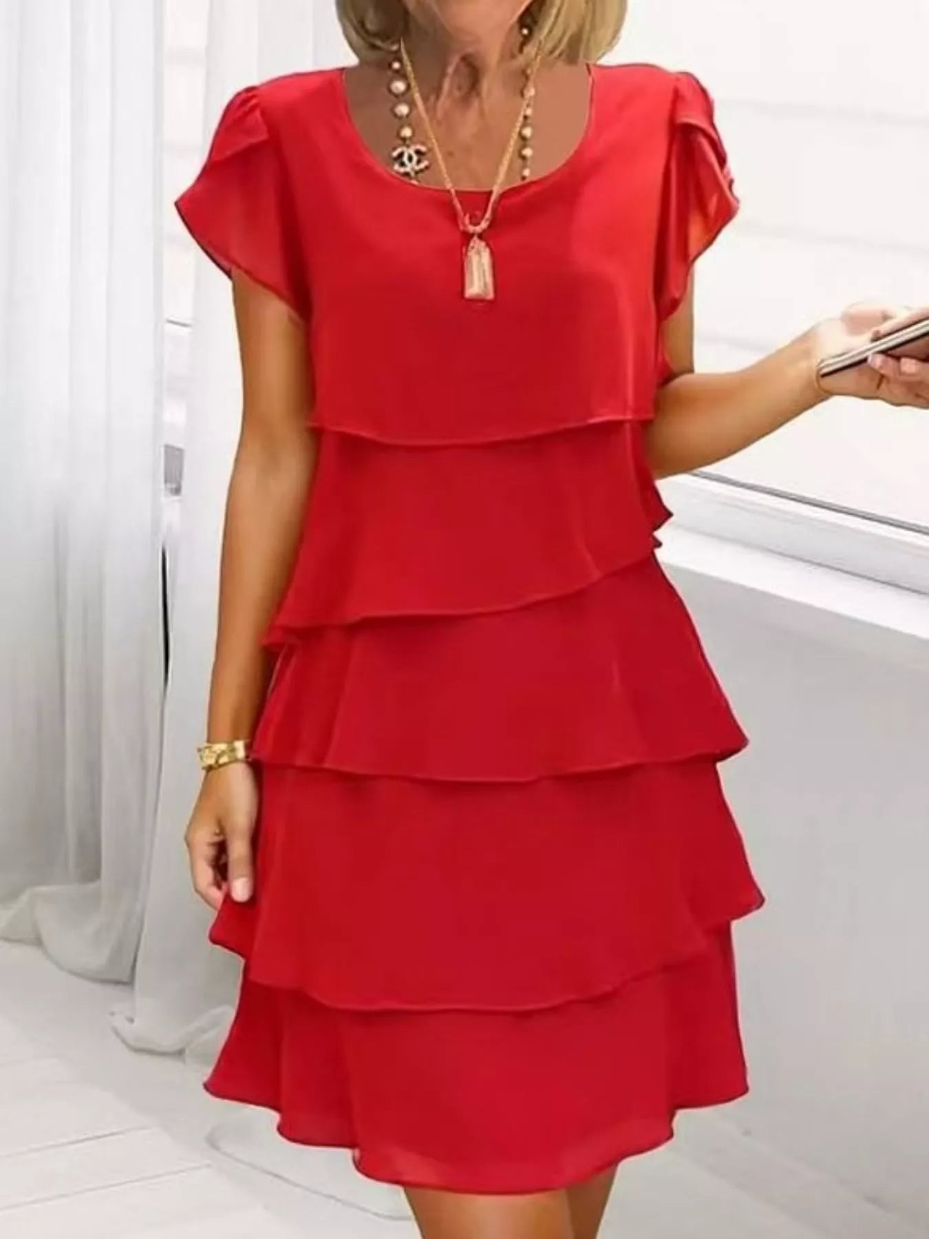 Full Size Ruffled Layered Petal Sleeve Dress Plus Size