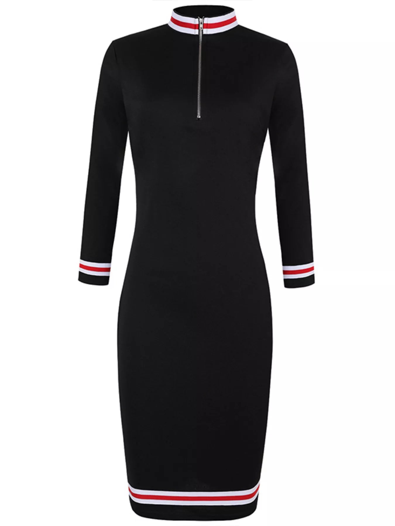 Striped Long Sleeve Bodycon Midi Dress